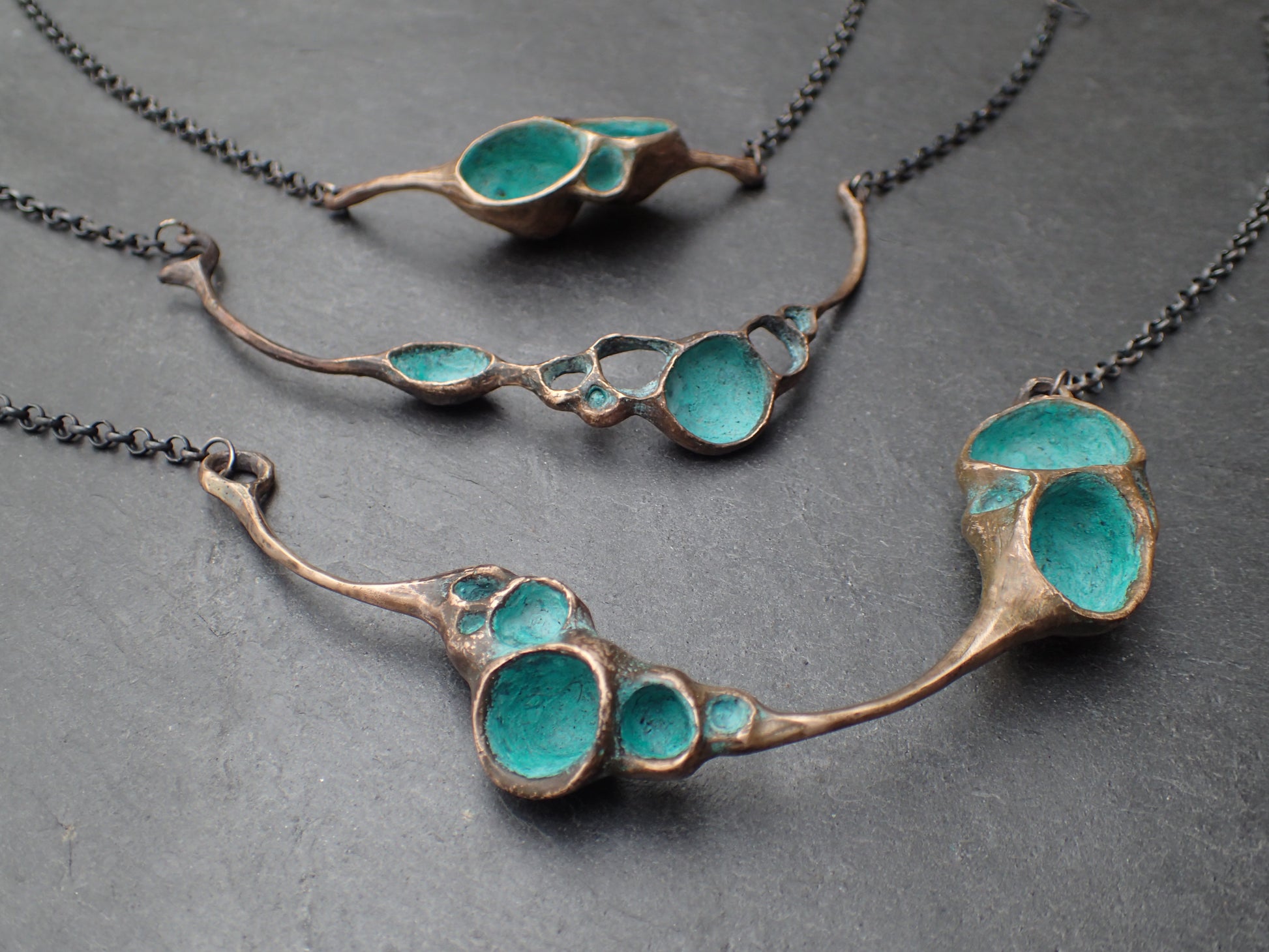 'Artefact' Necklace, Bronze with Turquiose patina, on 4mm silver chain.-Beca Beeby