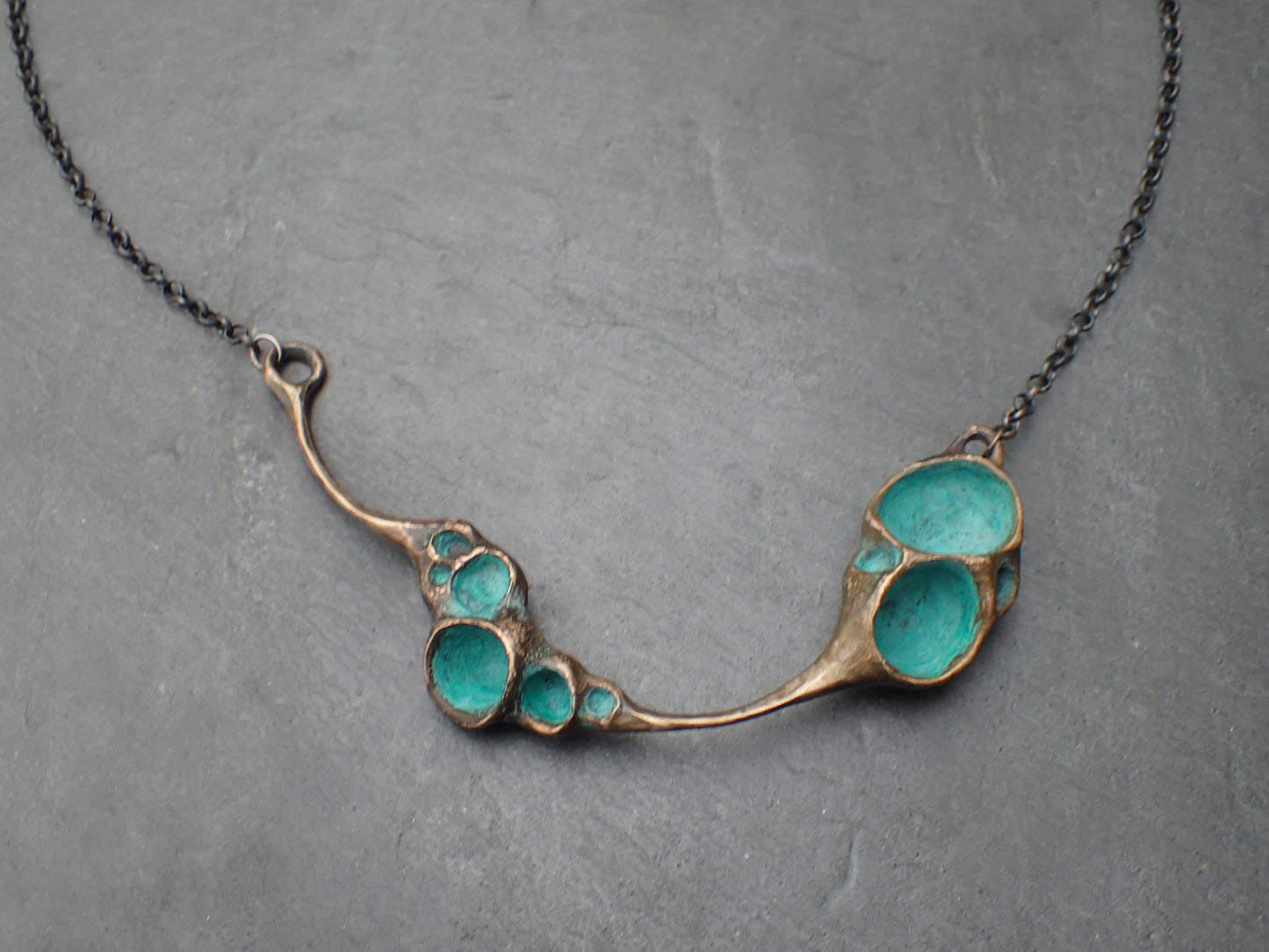 'Artefact' Necklace, Bronze with Turquiose patina, on 4mm silver chain.-Beca Beeby
