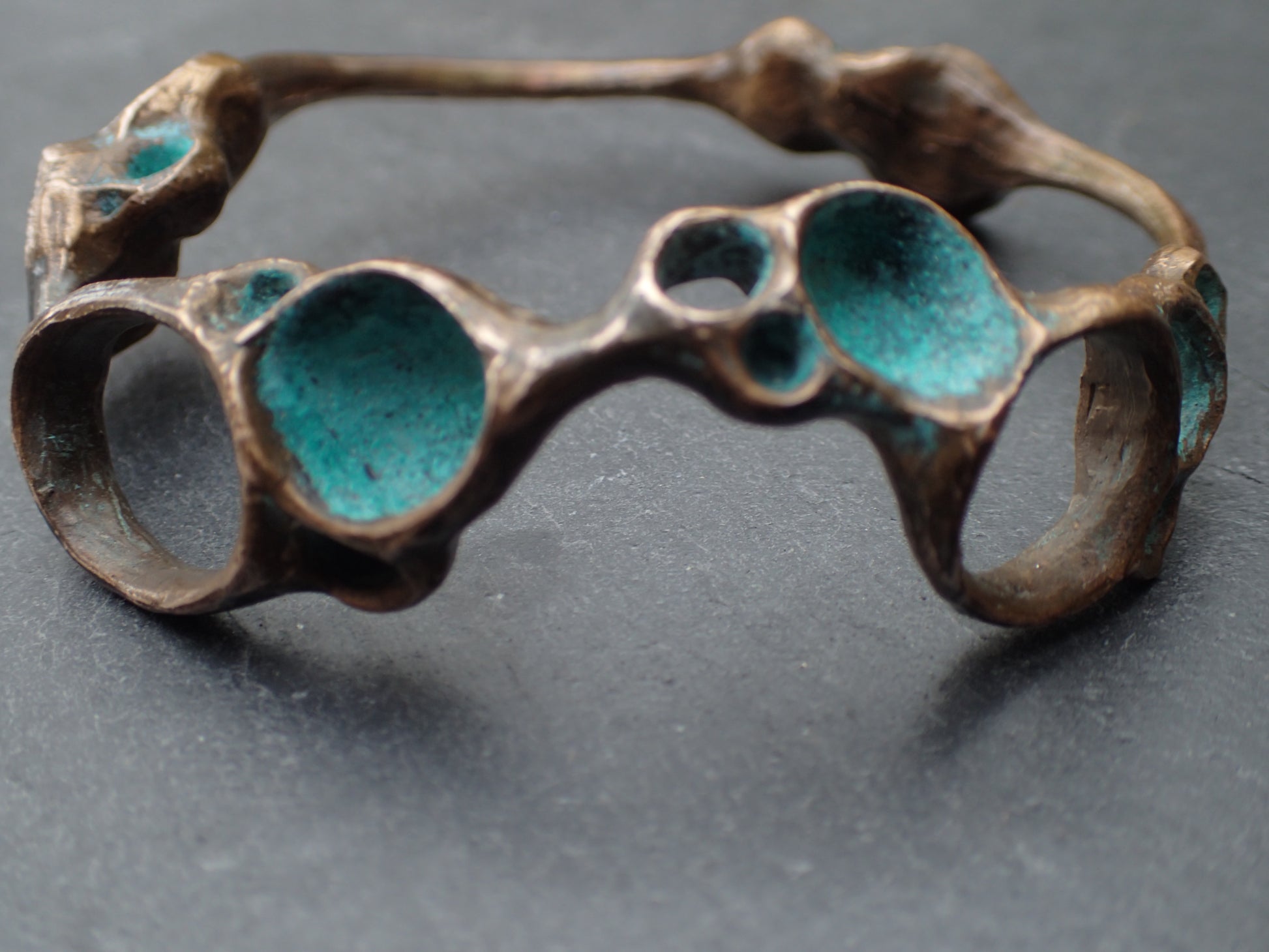 'Artefact' Bangle. Bronze with Turquiose patina.-Beca Beeby