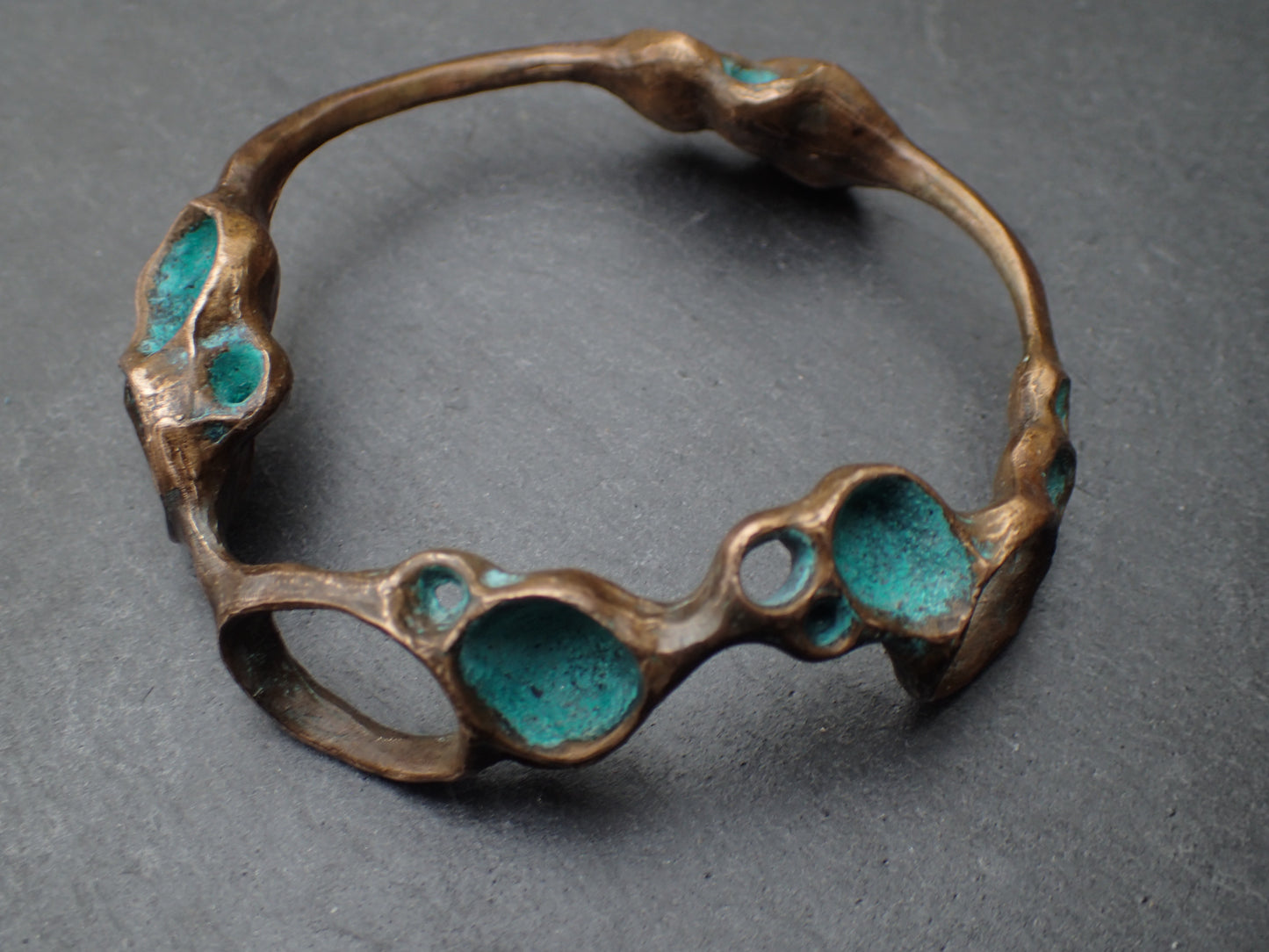 'Artefact' Bangle. Bronze with Turquiose patina.-Beca Beeby