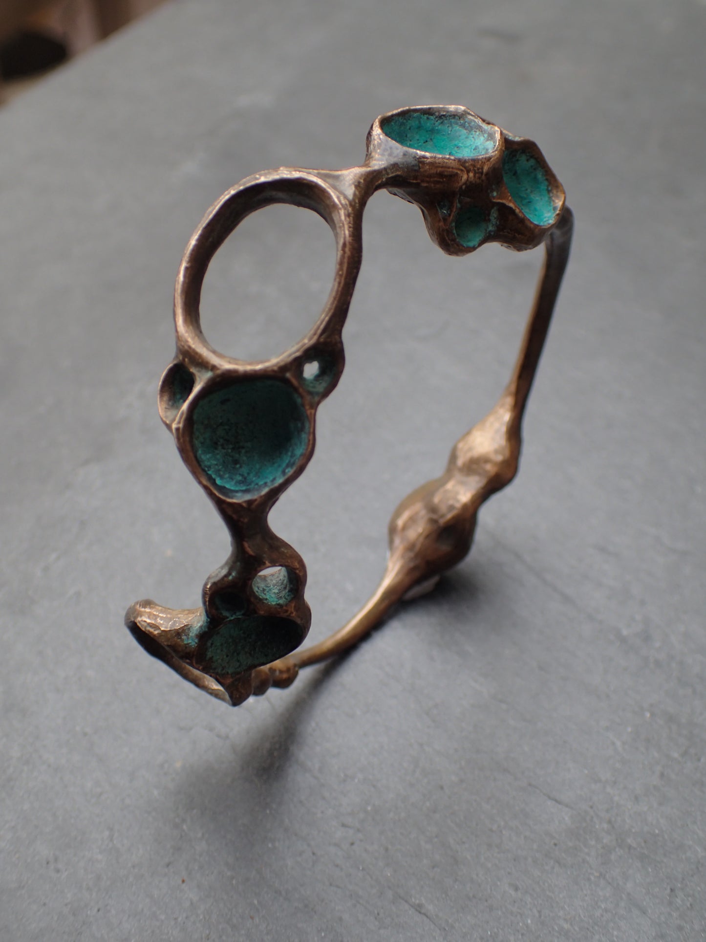 'Artefact' Bangle. Bronze with Turquiose patina.-Beca Beeby