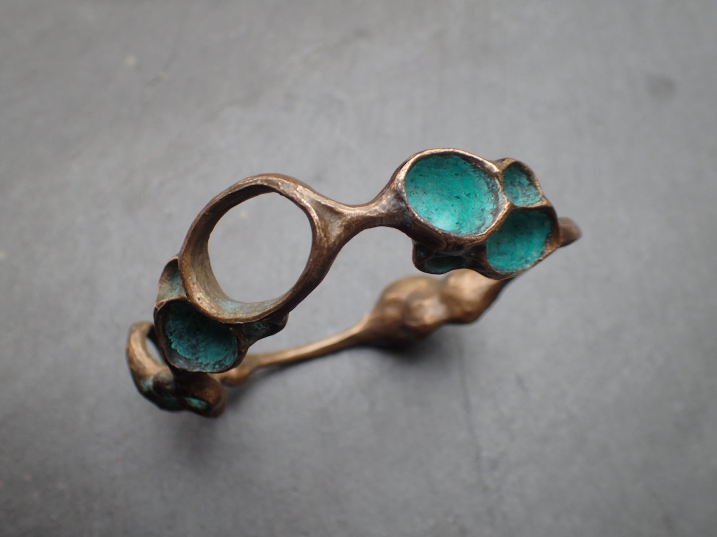 'Artefact' Bangle. Bronze with Turquiose patina.-Beca Beeby