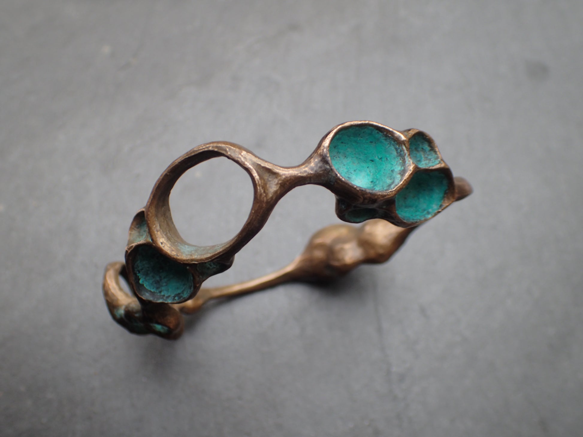 'Artefact' Bangle. Bronze with Turquiose patina.-Beca Beeby