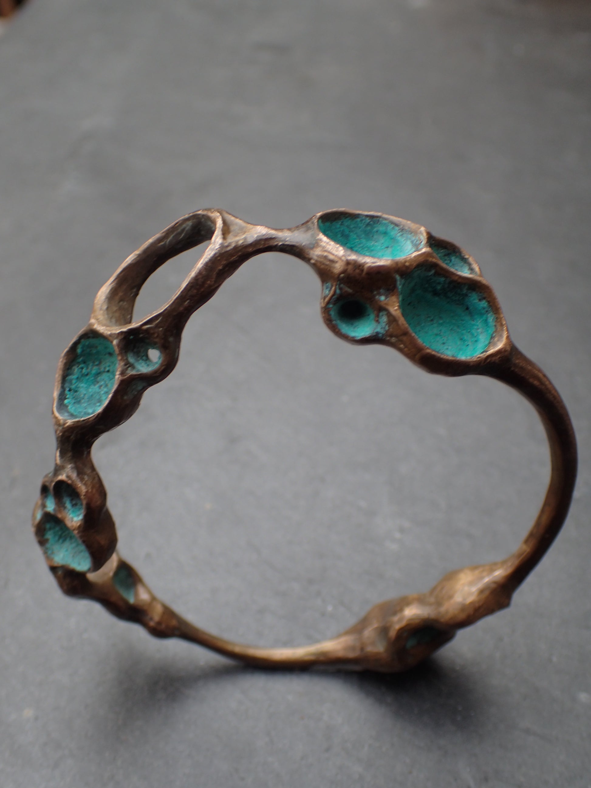 'Artefact' Bangle. Bronze with Turquiose patina.-Beca Beeby