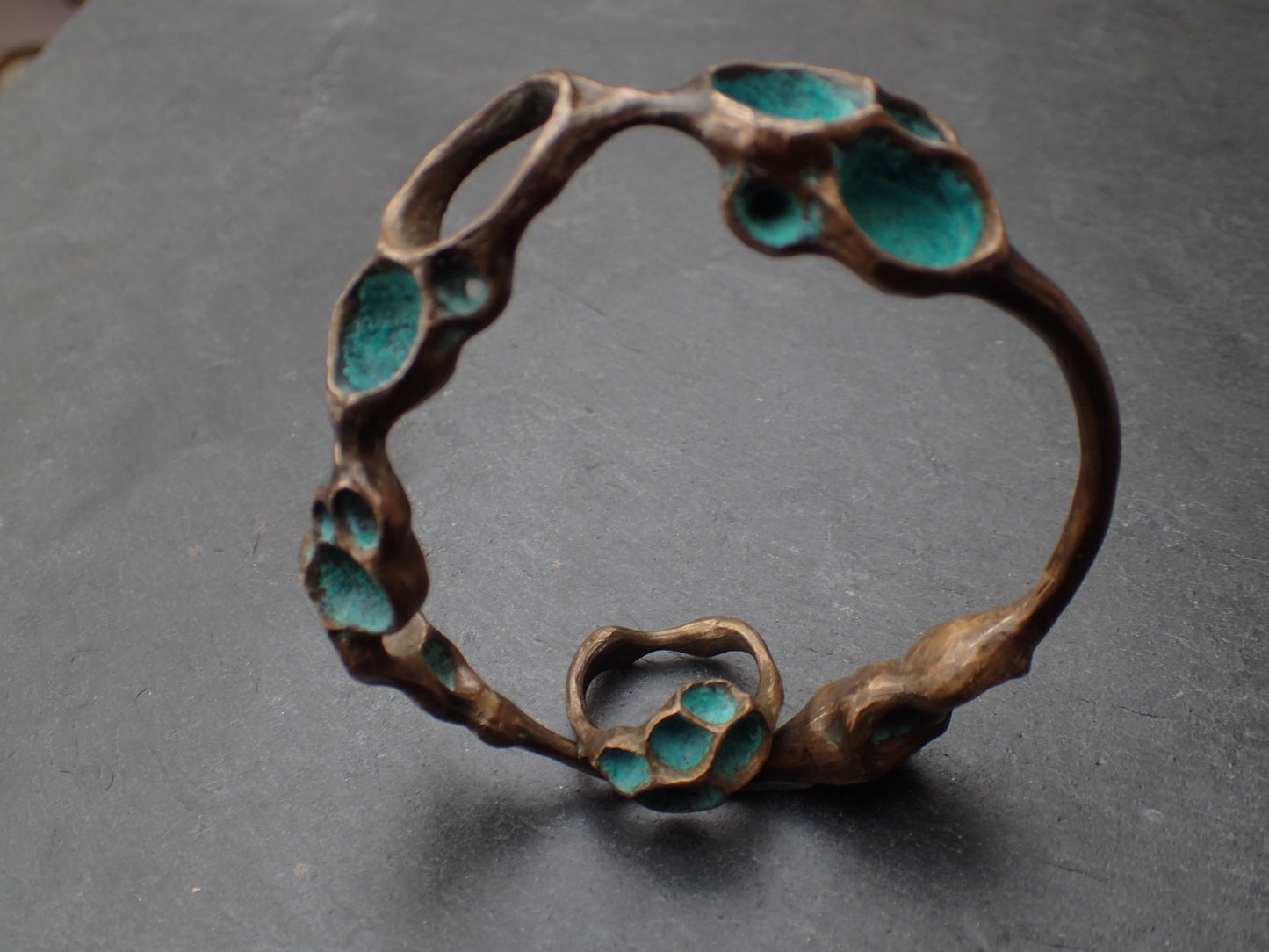 'Artefact' Bangle. Bronze with Turquiose patina.-Beca Beeby
