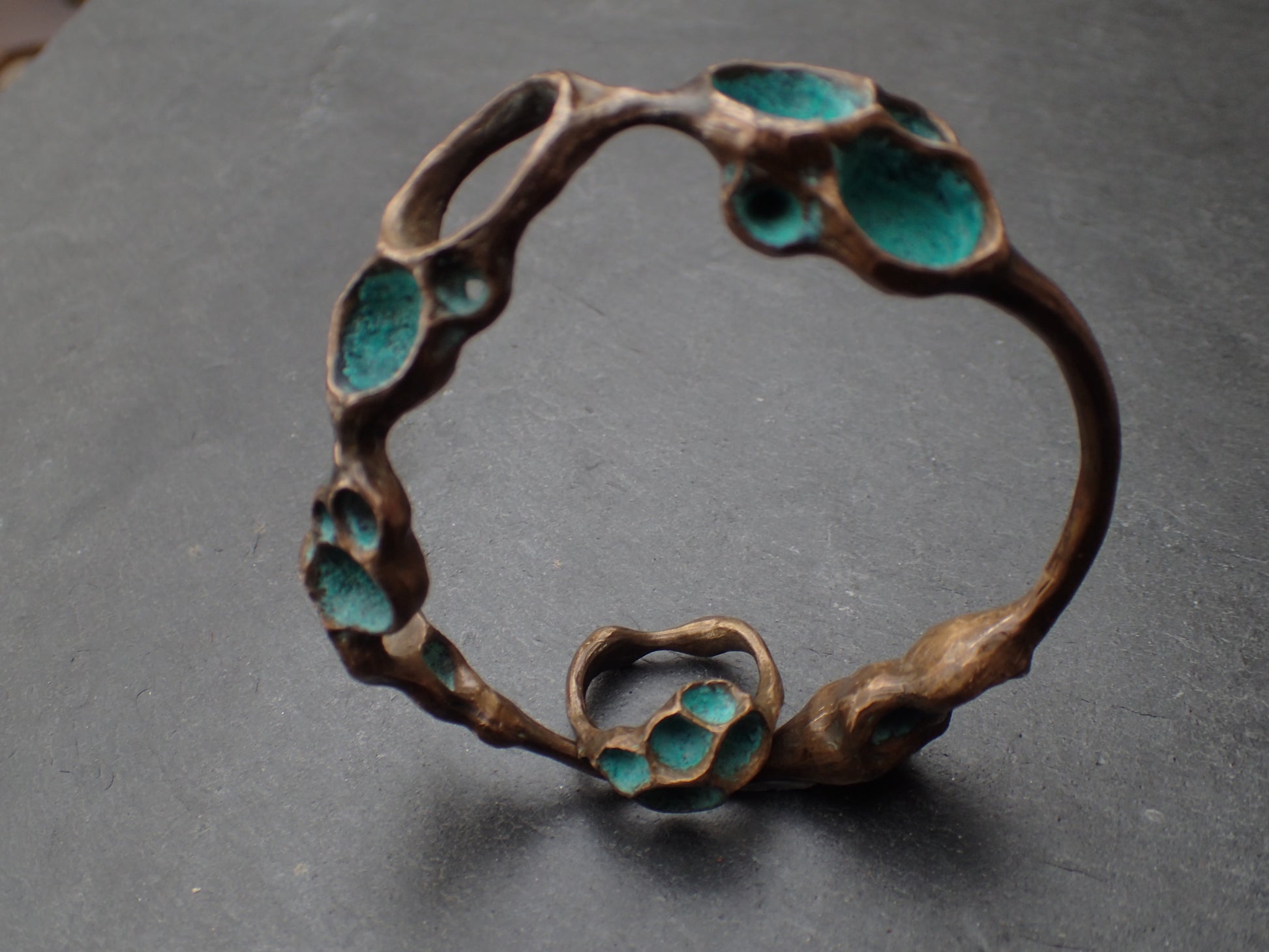 'Artefact' Bangle. Bronze with Turquiose patina.-Beca Beeby