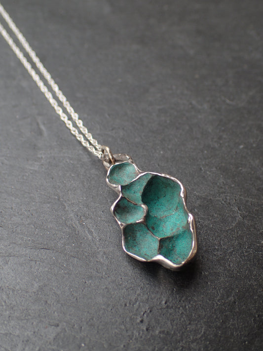 Pomegranate pendant with turquiose or black patina.-Beca Beeby