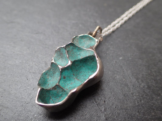Pomegranate pendant with turquiose or black patina.-Beca Beeby