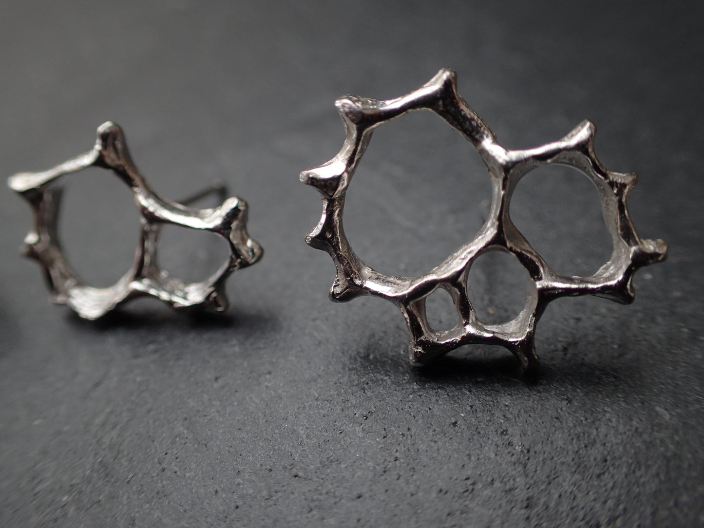 Honeycomb 'Cells' abstract stud earrings. Handmade in silver.-Jewellery-Beca Beeby