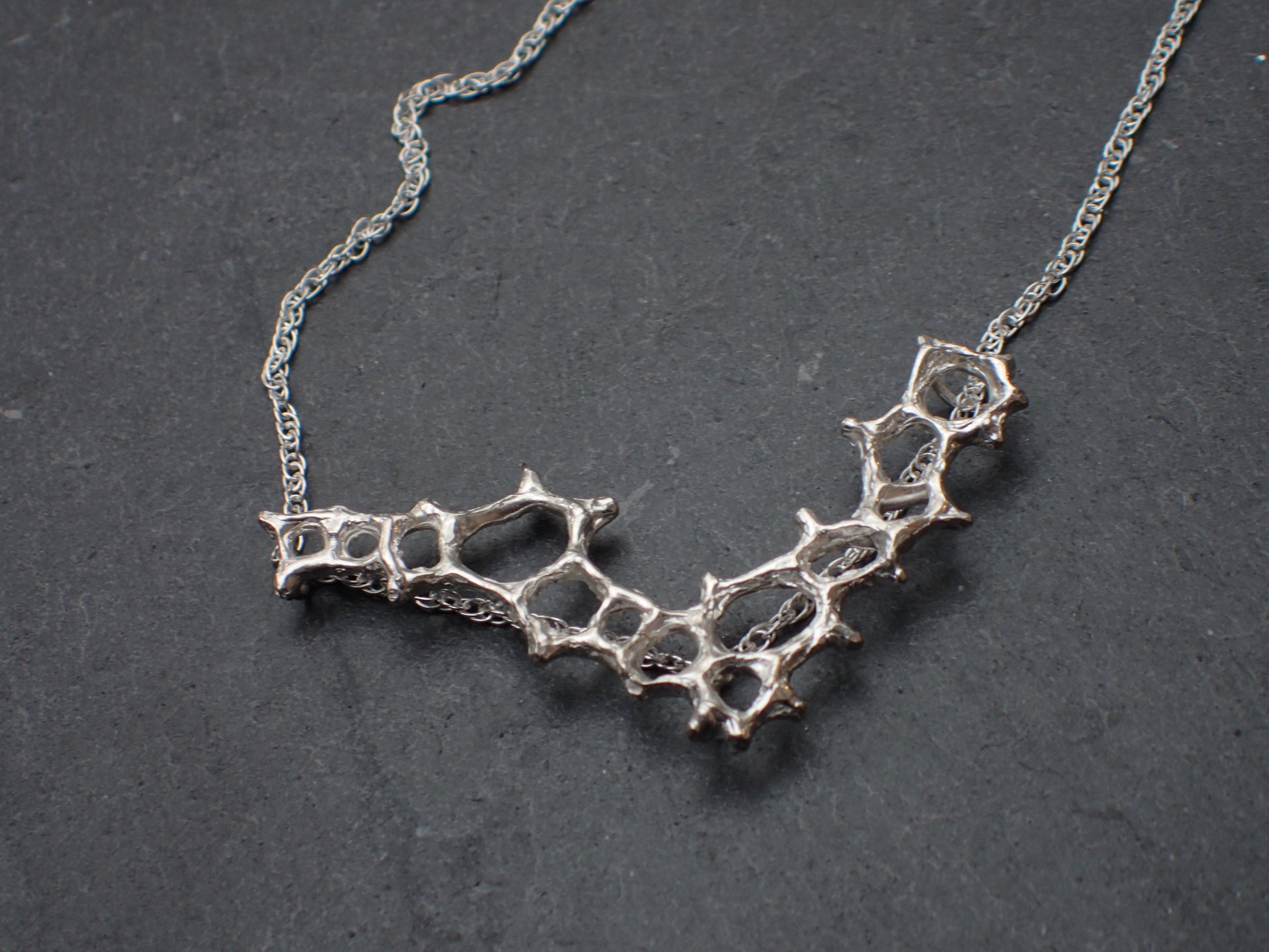 Wild honeycomb Silver necklace. Delicate 'V' cell necklace.-Jewellery-Beca Beeby