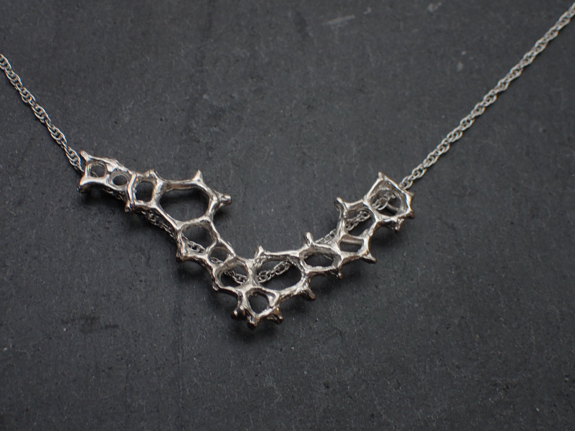Wild honeycomb Silver necklace. Delicate 'V' cell necklace.-Jewellery-Beca Beeby