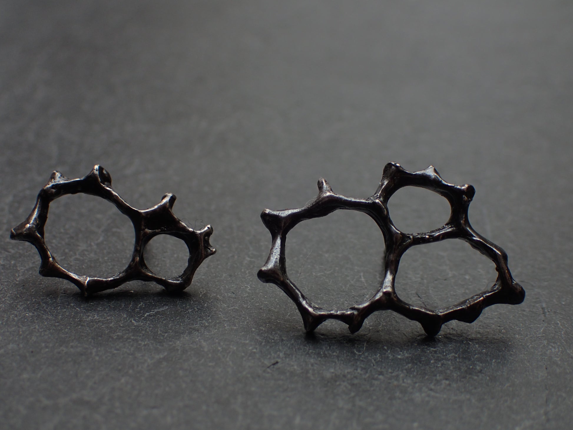 Honeycomb 'Cells' abstract stud earrings. Handmade in oxidised silver.-Jewellery-Beca Beeby