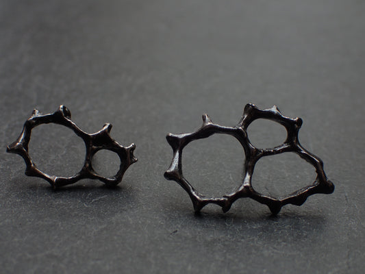 Honeycomb 'Cells' abstract stud earrings. Handmade in oxidised silver.-Jewellery-Beca Beeby