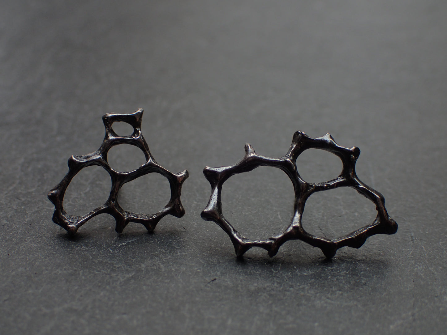 Honeycomb 'Cells' abstract stud earrings. Handmade in silver.-Jewellery-Beca Beeby