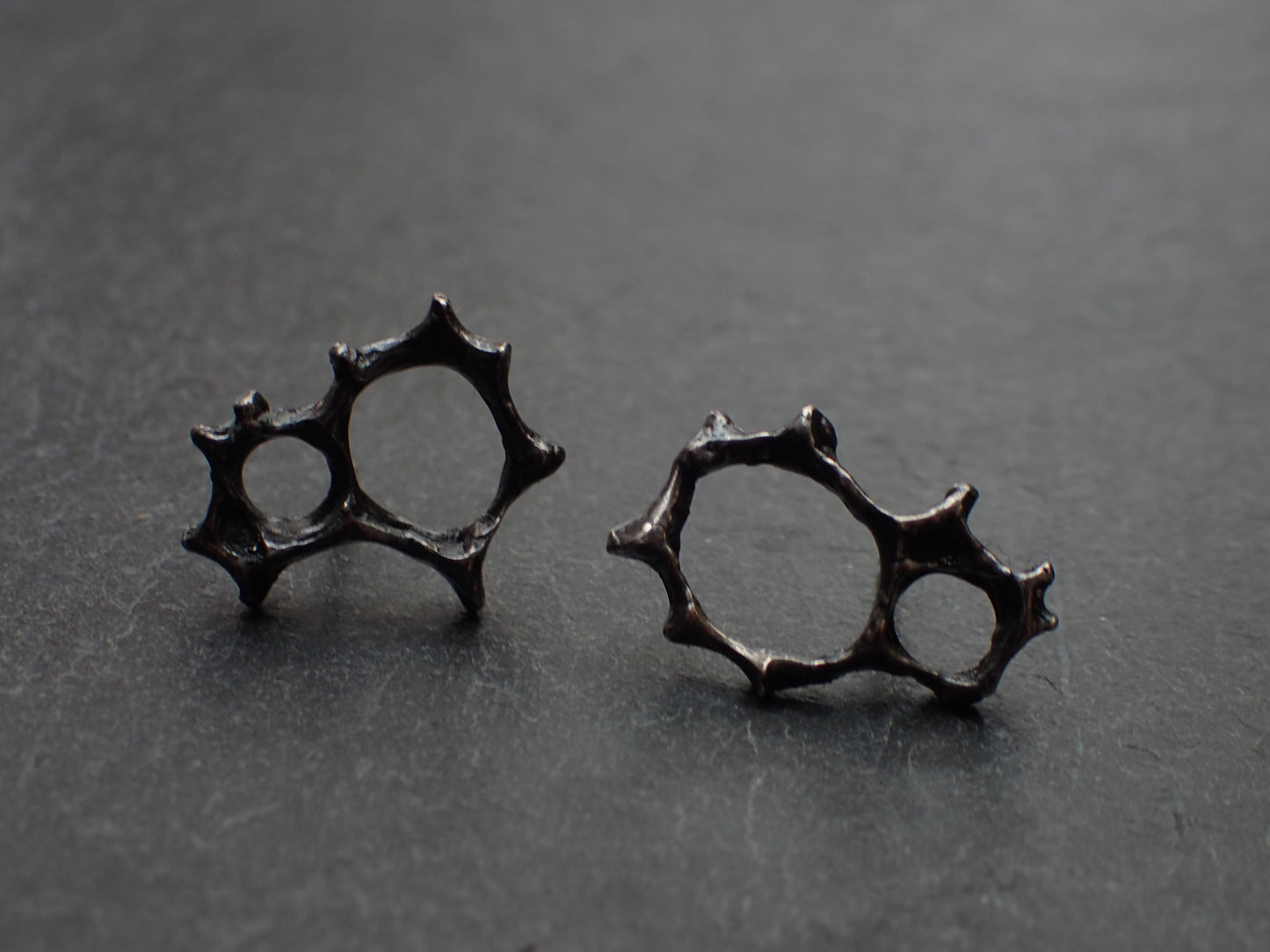 Honeycomb 'Cells' abstract stud earrings. Handmade in oxidised silver.-Jewellery-Beca Beeby