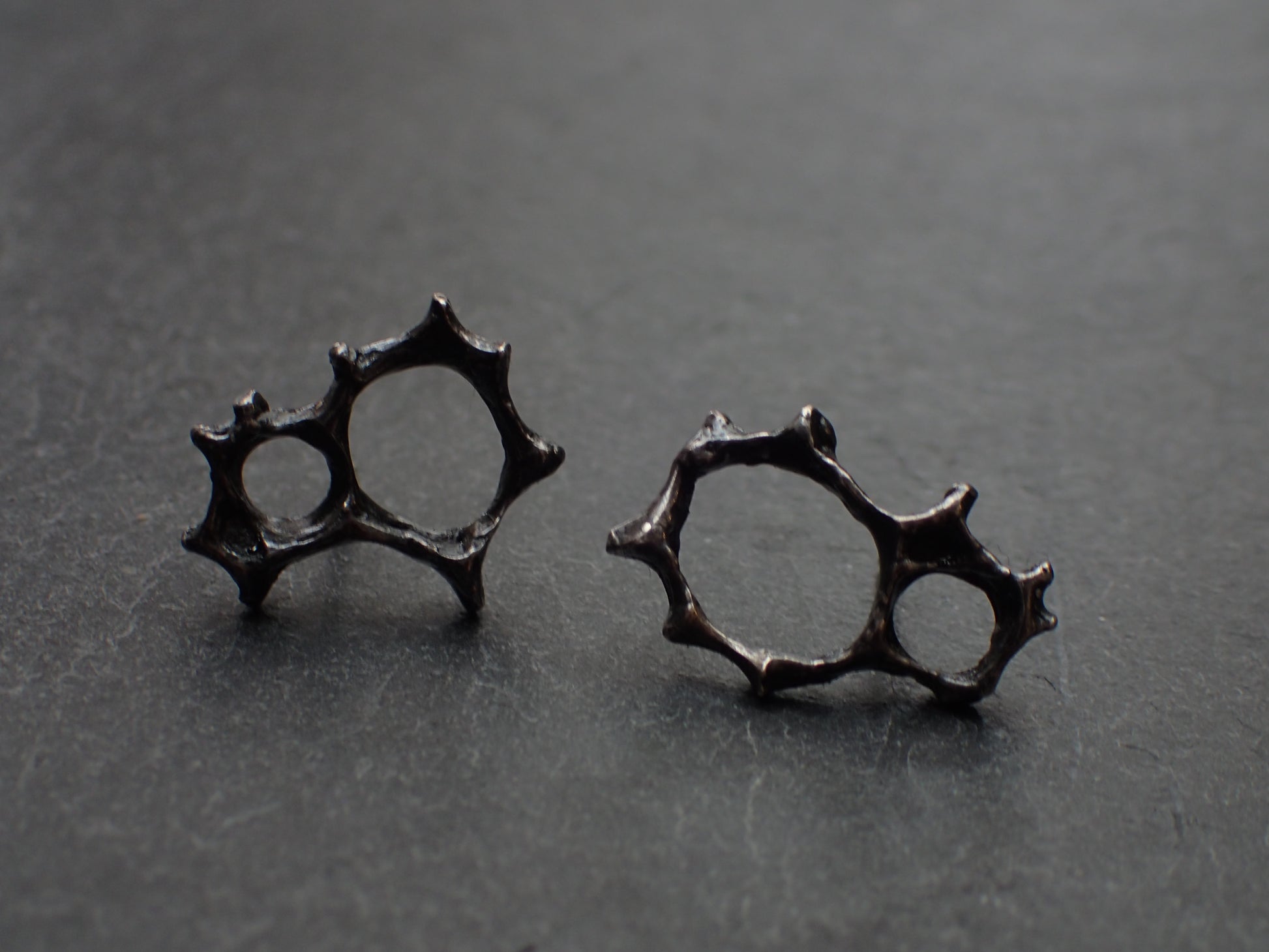 Honeycomb 'Cells' abstract stud earrings. Handmade in oxidised silver.-Jewellery-Beca Beeby