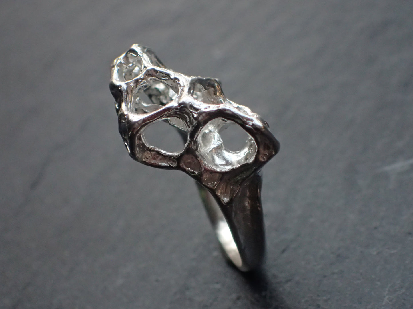 Wild honeycomb 'open' ring, carved and cast in Ecosilver.-Rings-Beca Beeby