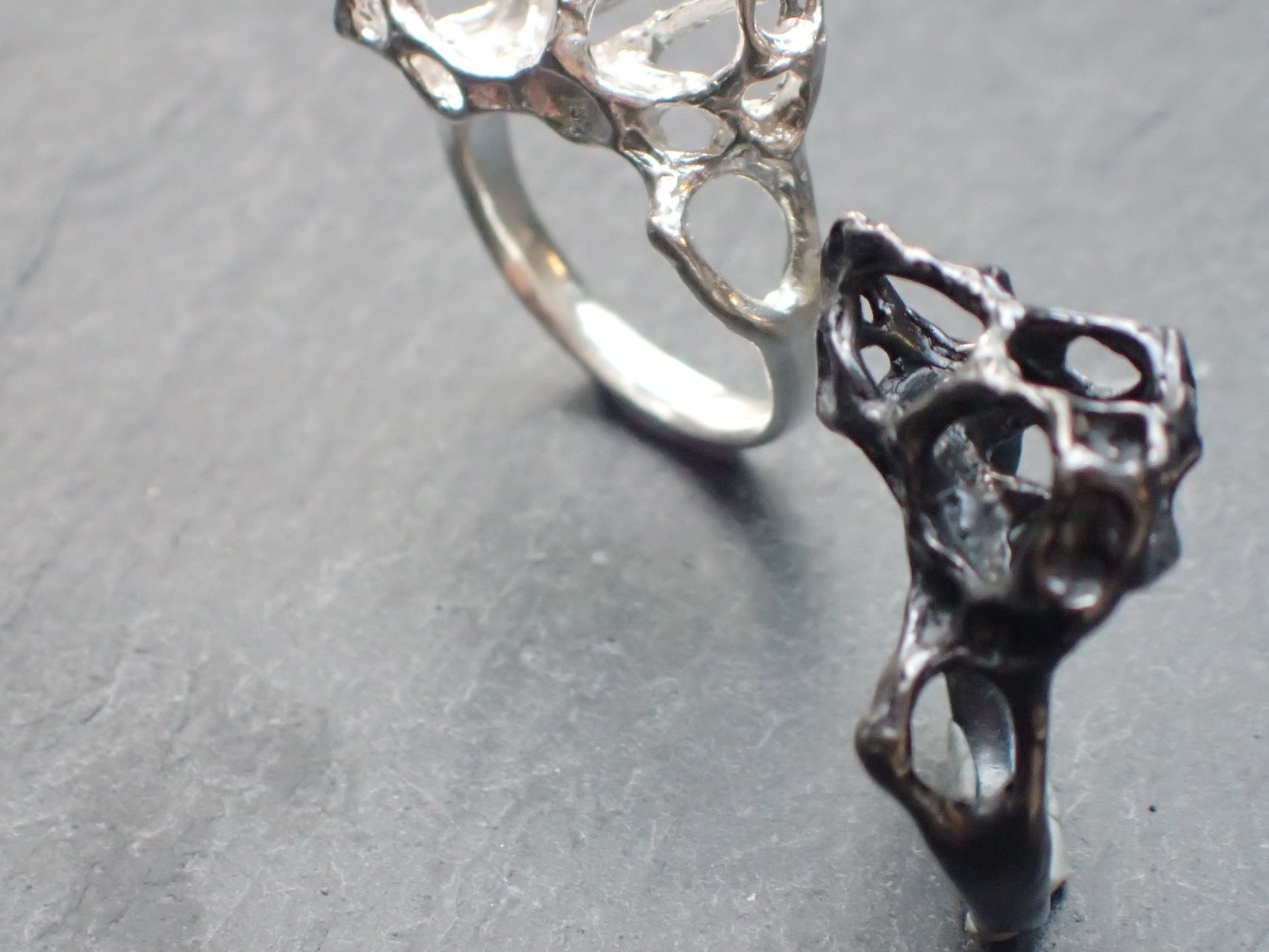 Wild honeycomb 'open' ring, carved and cast in Ecosilver.-Rings-Beca Beeby