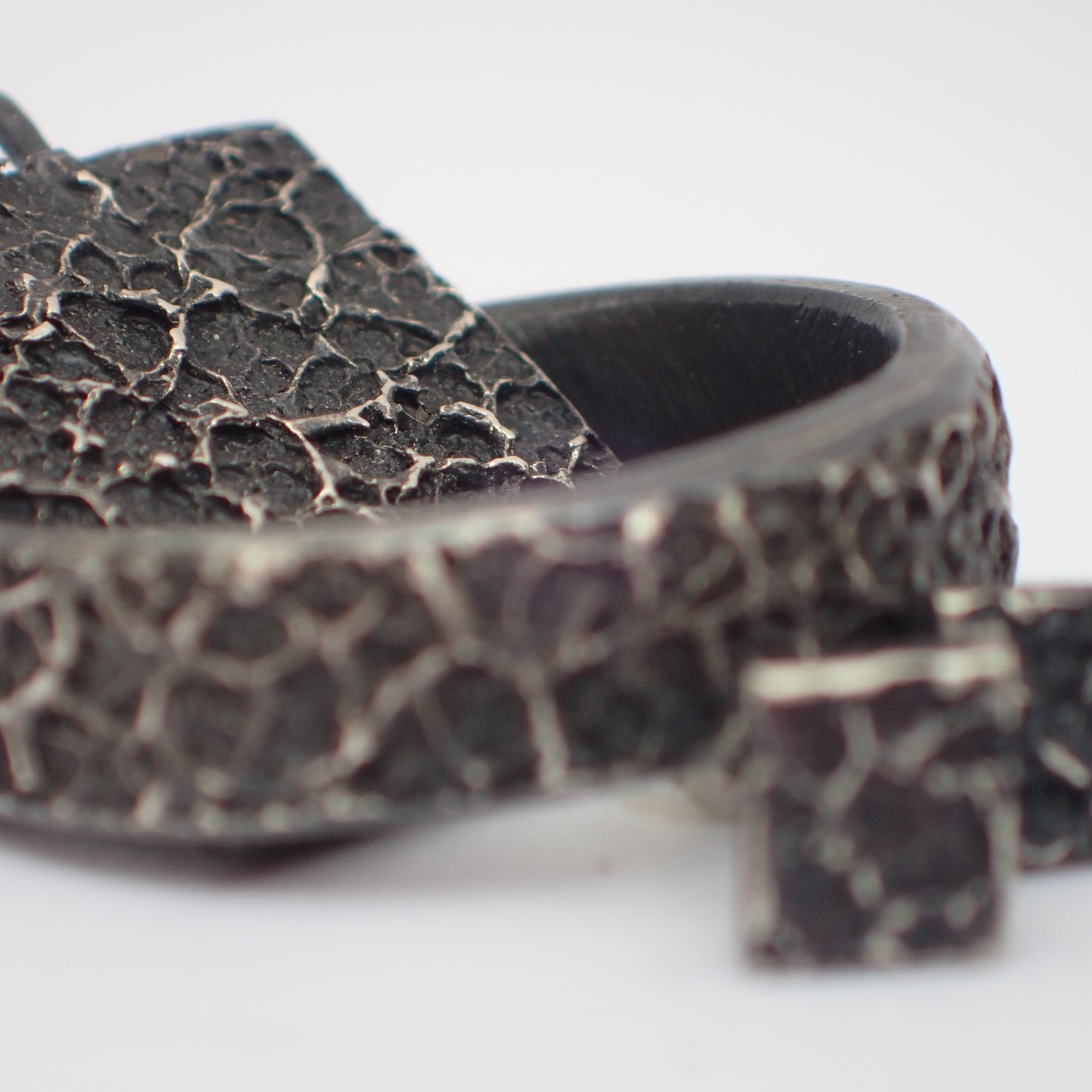 'Burnt Milk' pendant. Textured pendant on 45cm chain. Oxidised eco silver.-Jewellery-Beca Beeby