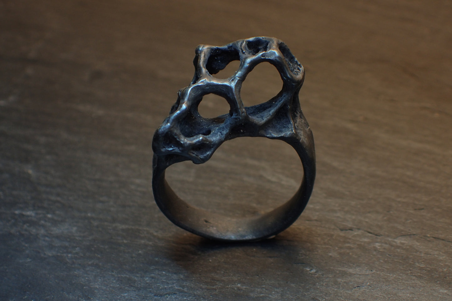 Wild honeycomb 'open' ring, carved and cast in Ecosilver.-Rings-Beca Beeby