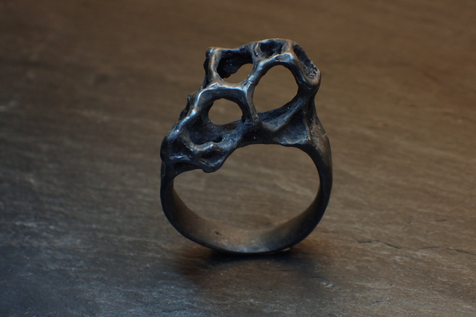 Wild honeycomb 'open' ring, carved and cast in Ecosilver.-Rings-Beca Beeby