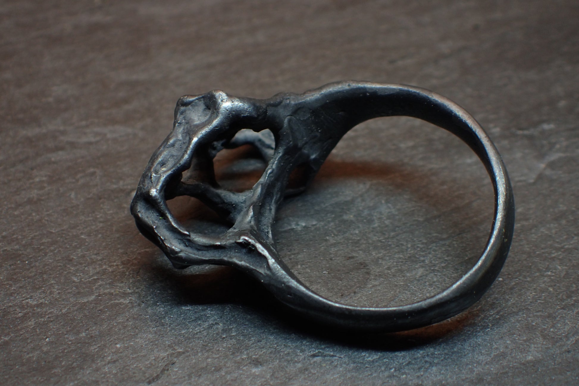 Wild honeycomb 'open' ring, carved and cast in Ecosilver.-Rings-Beca Beeby