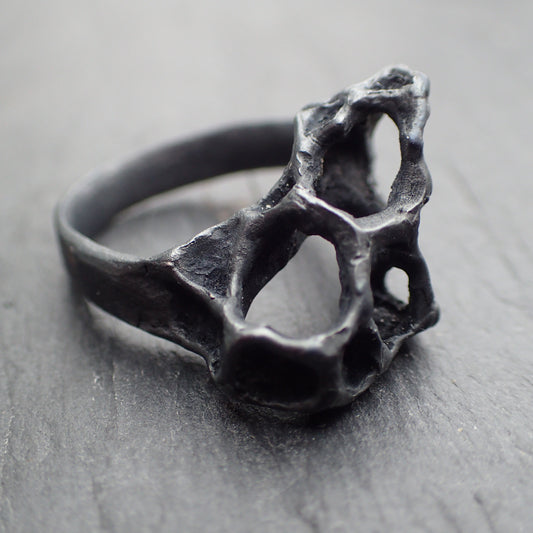 Wild honeycomb 'open' ring, carved and cast in Ecosilver.-Rings-Beca Beeby