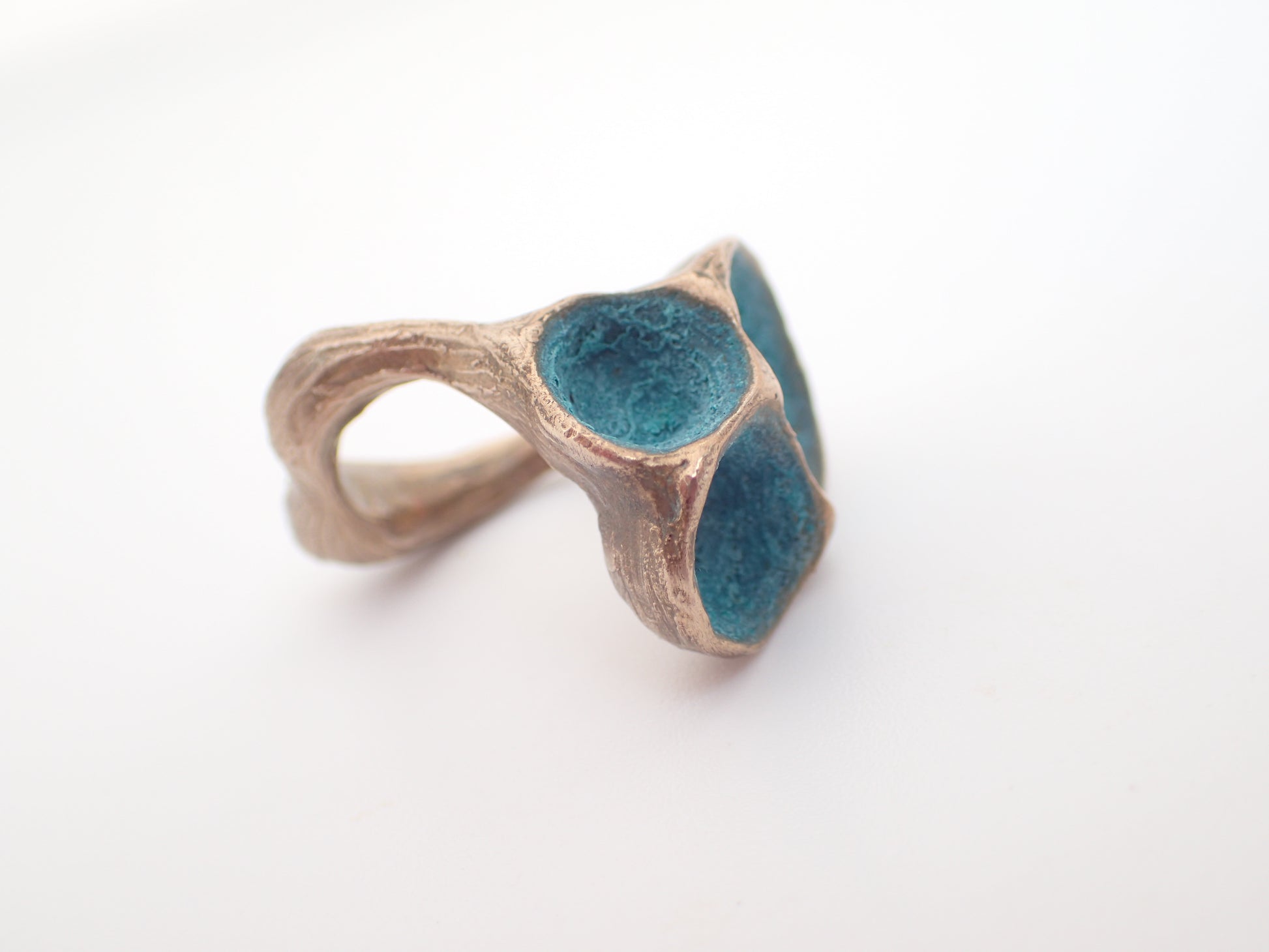 'Artefact' Statement ring Bronze with Turquoise patina.-Beca Beeby