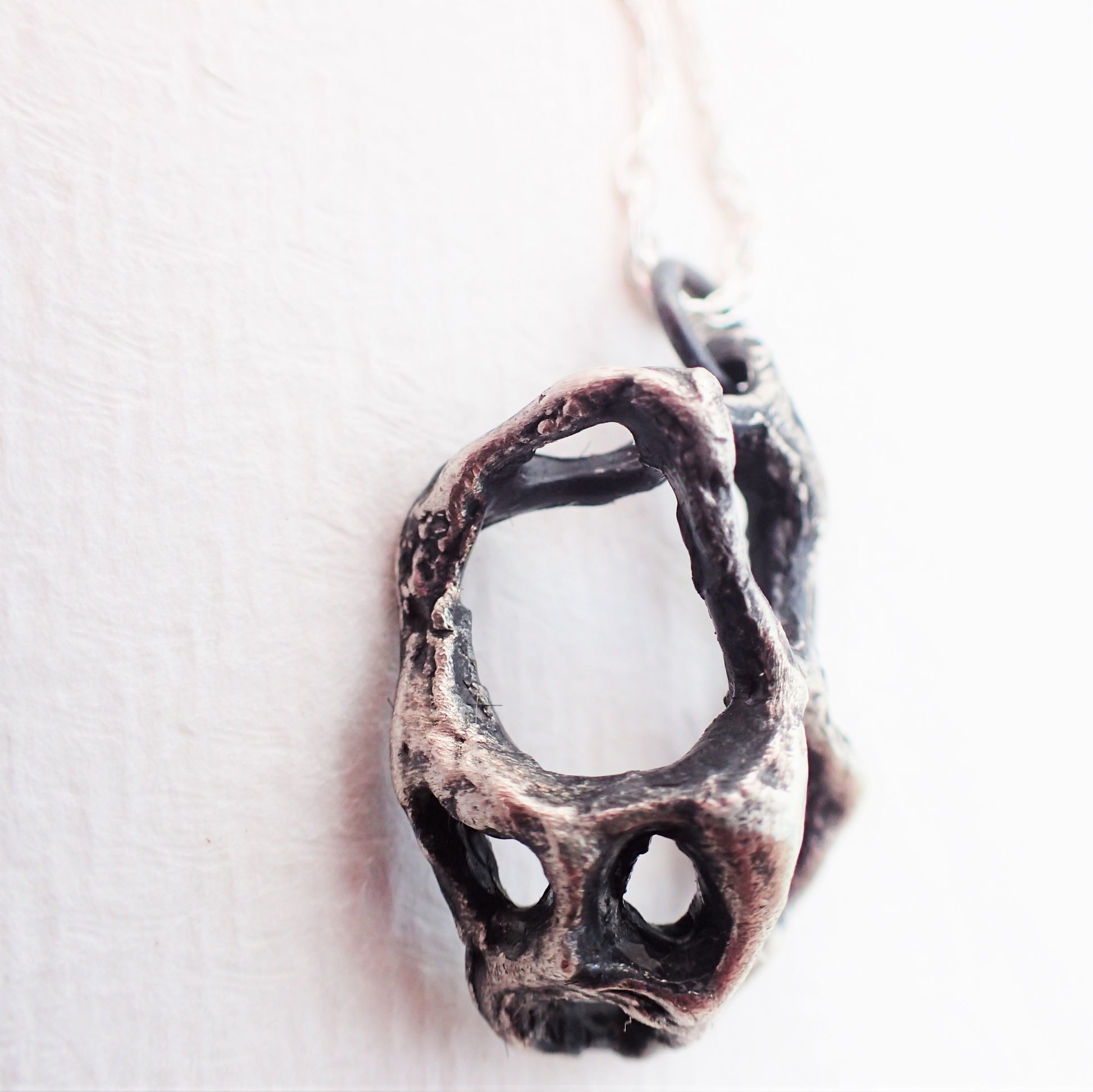 Carved honeycomb cage pendant. Oxidised silver necklace.-Jewellery-Beca Beeby