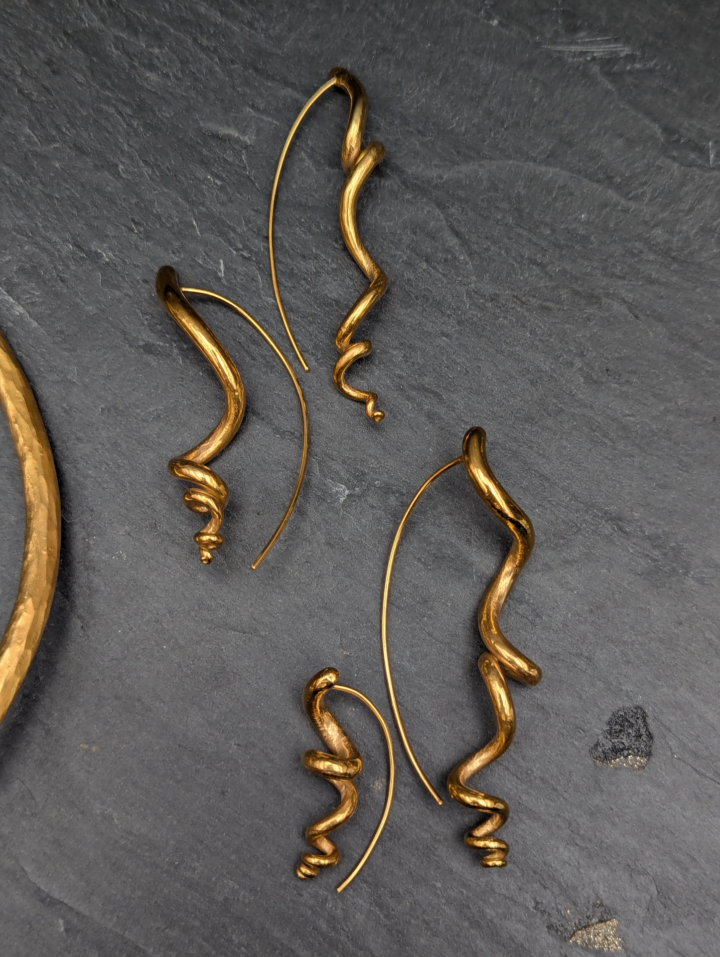 Silver or gold tendril earrings, unique & handmade. Sold singly for customisation.-Jewellery-Beca Beeby