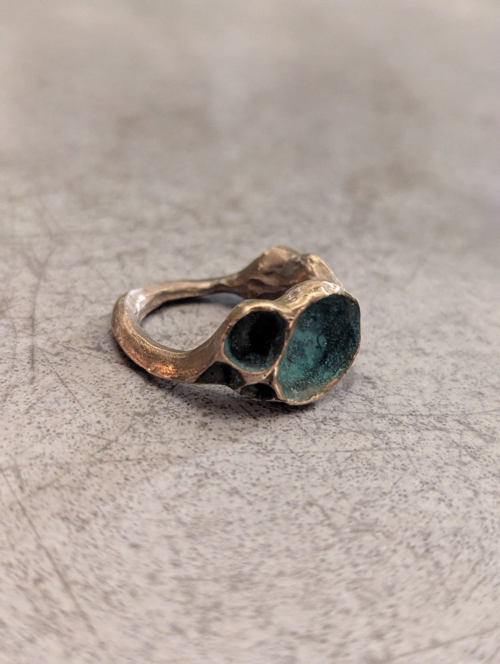 'Artefact' Statement ring Bronze with Turquoise patina.-Beca Beeby