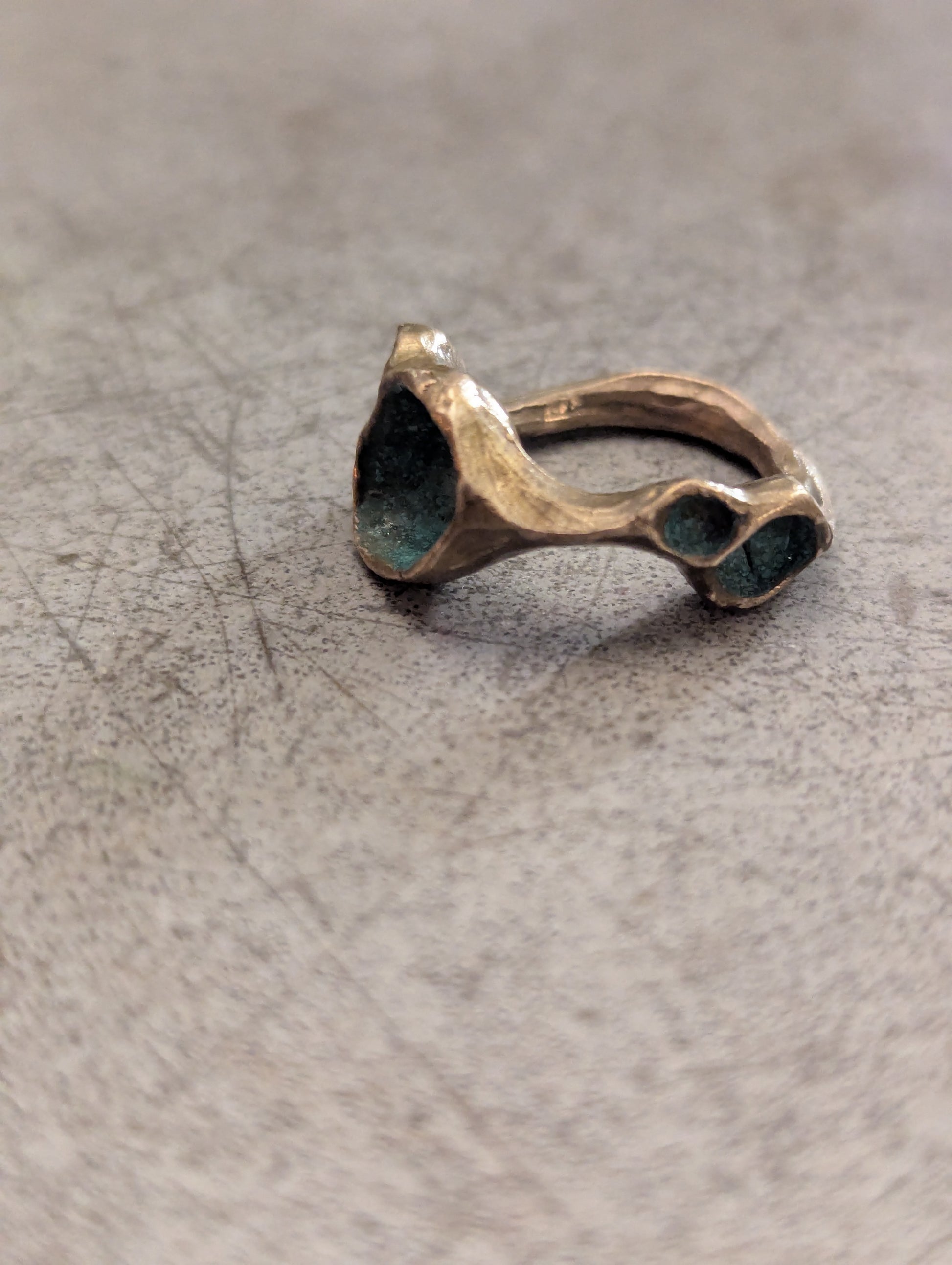 'Artefact' Statement ring Bronze with Turquoise patina.-Beca Beeby