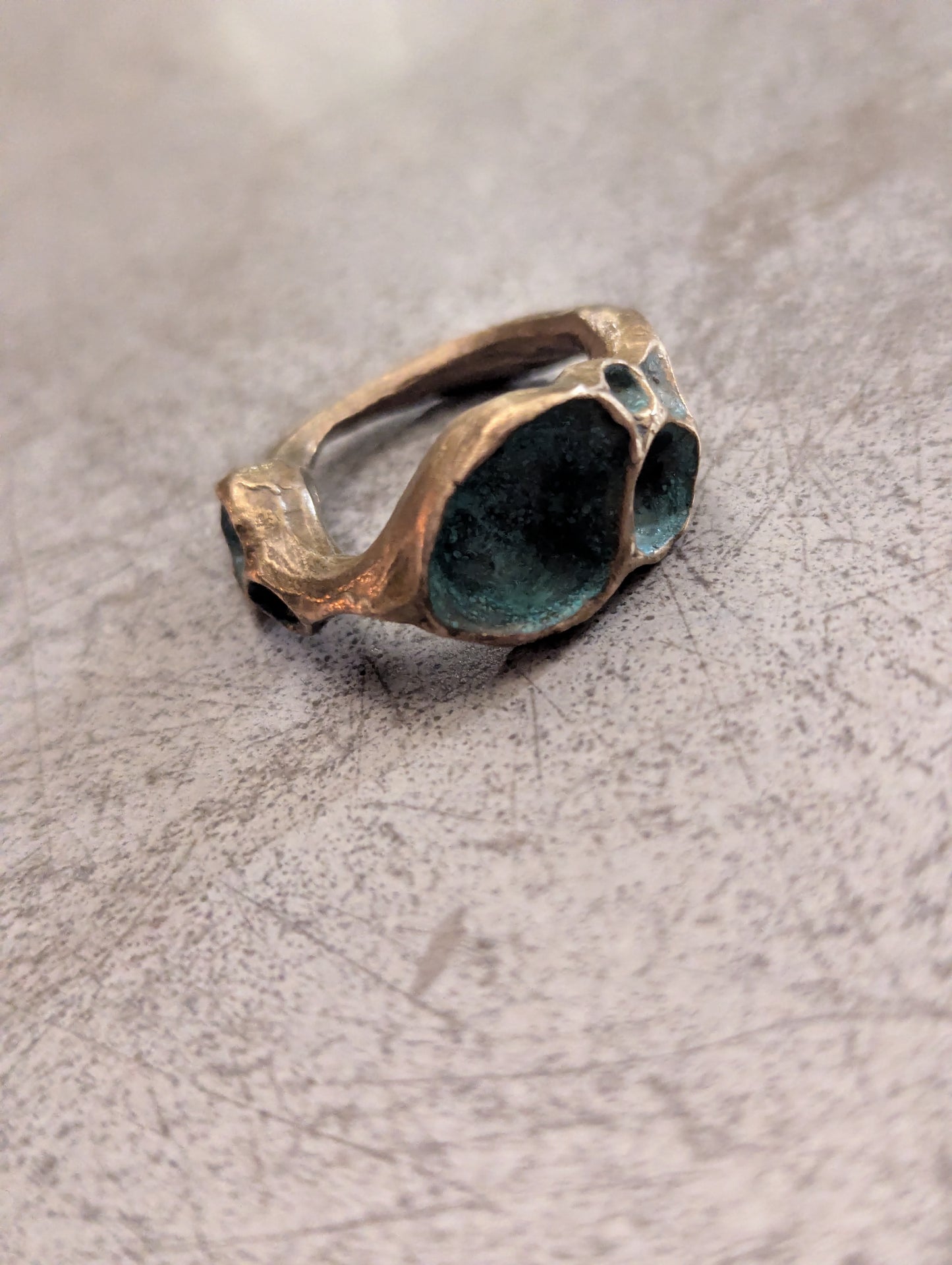 'Artefact' Statement ring Bronze with Turquoise patina.-Beca Beeby