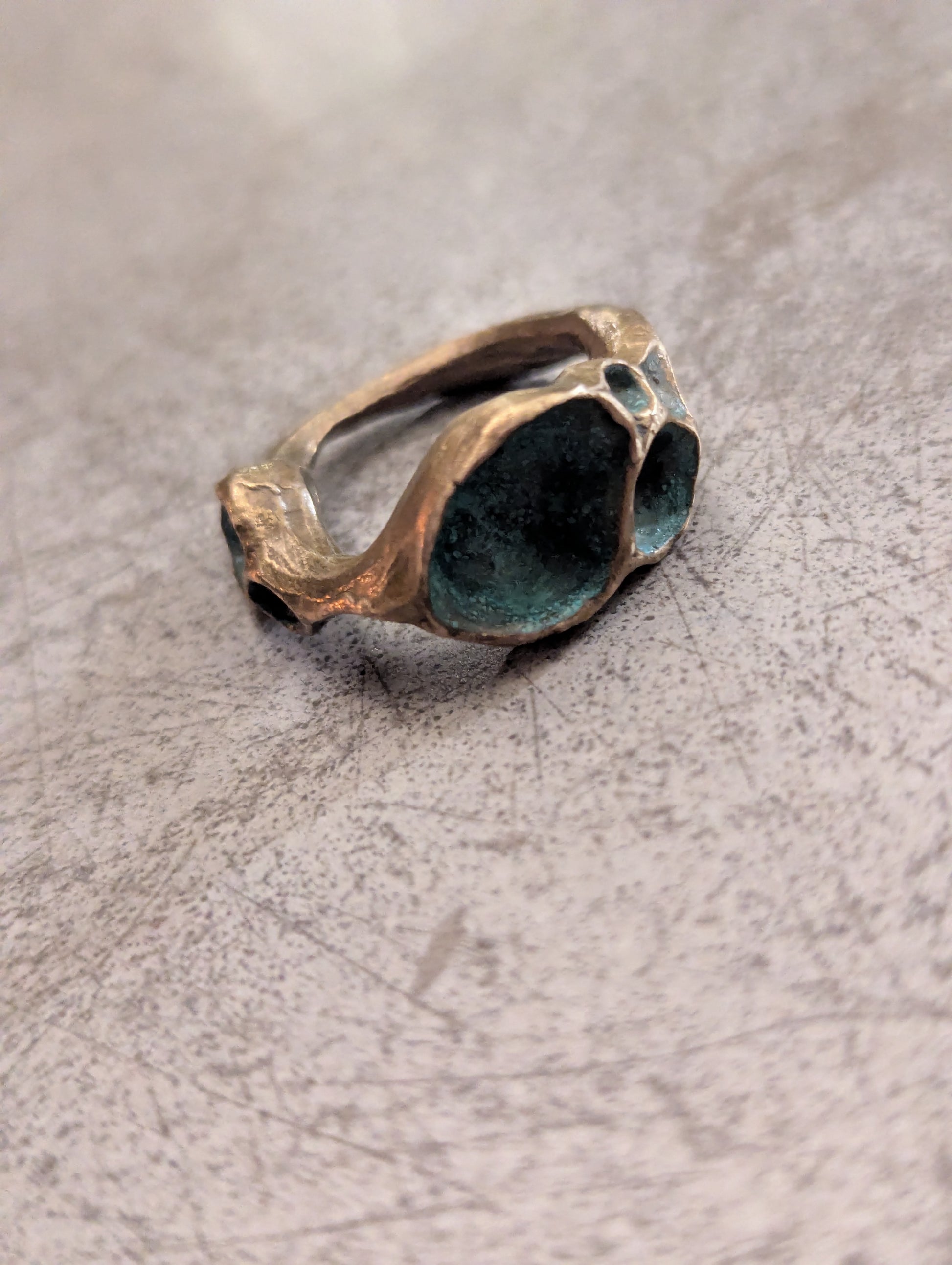 'Artefact' Statement ring Bronze with Turquoise patina.-Beca Beeby