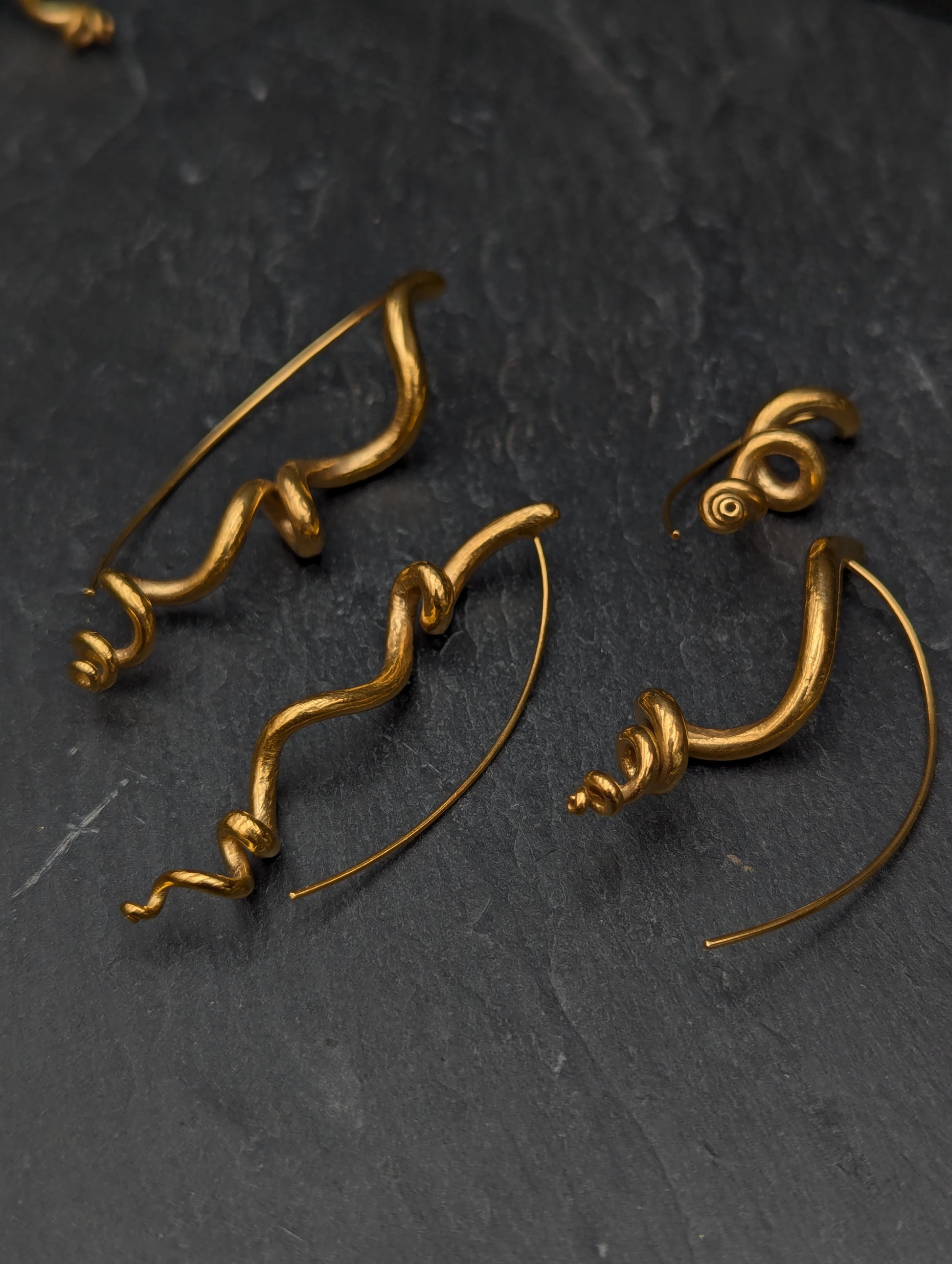 Silver or gold tendril earrings, unique & handmade. Sold singly for customisation.-Jewellery-Beca Beeby