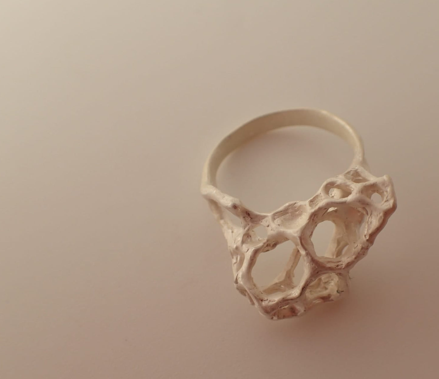 Wild honeycomb 'open' ring, carved and cast in Ecosilver.-Rings-Beca Beeby