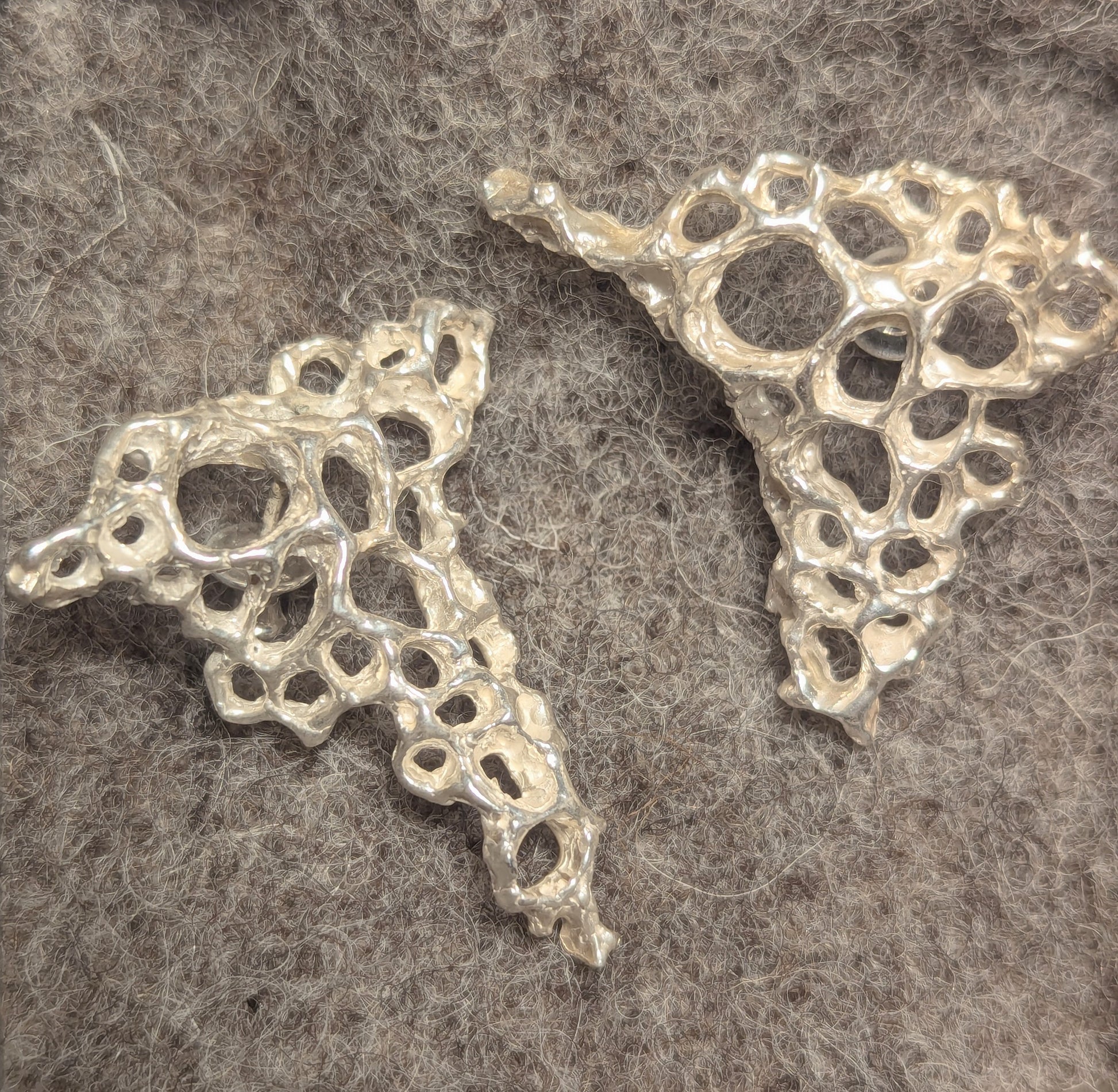 Hand carved silver Morphogenetic earrings-Beca Beeby