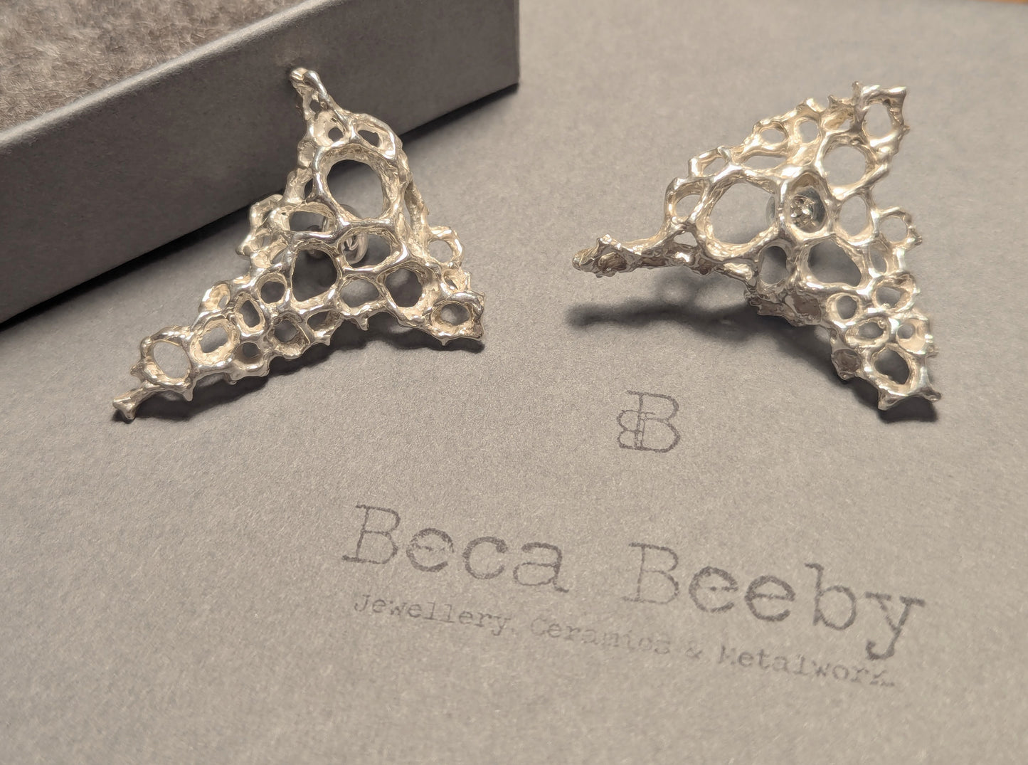 Hand carved silver Morphogenetic earrings-Beca Beeby
