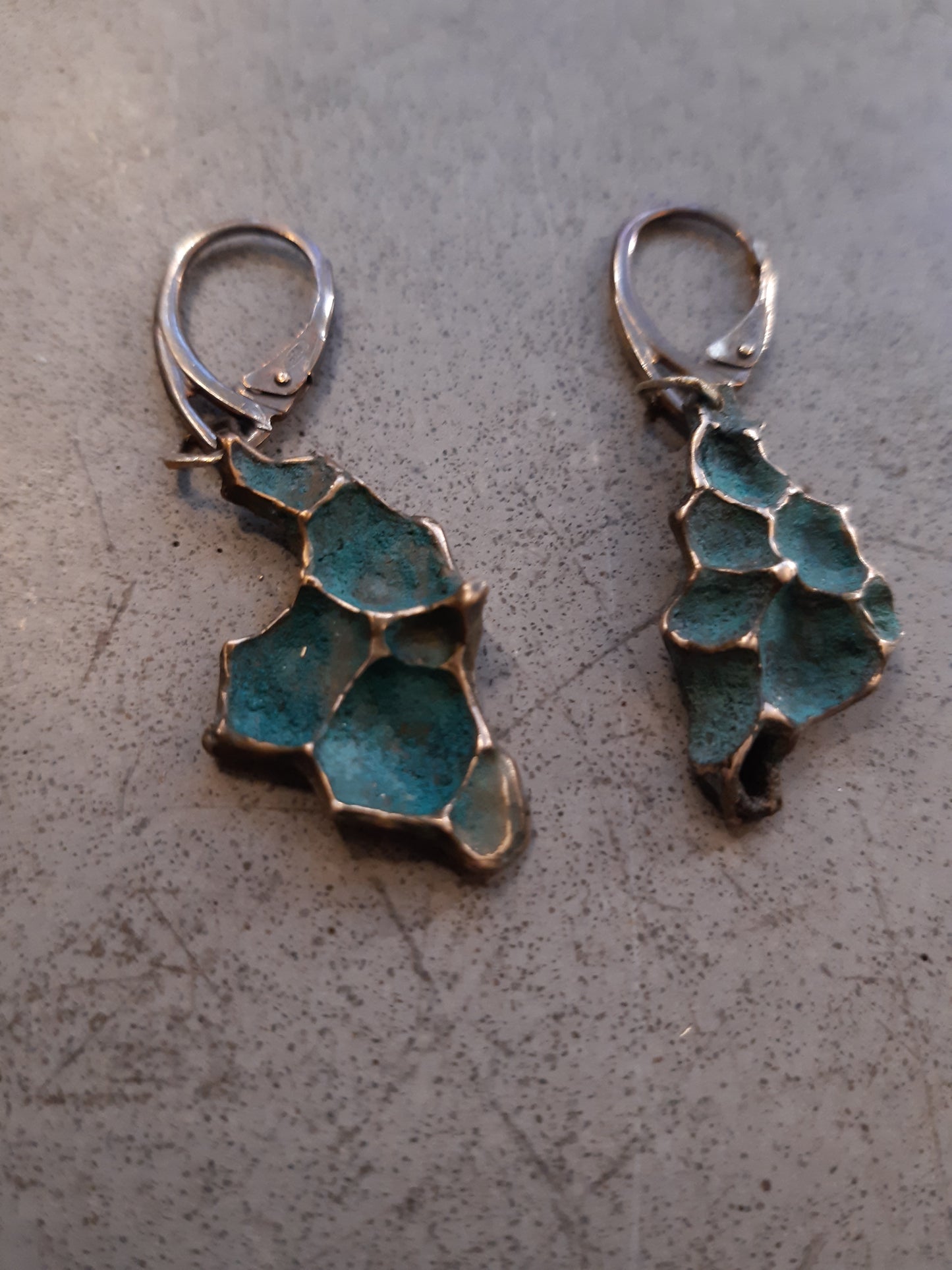 Pomegranate earrings with turquiose or black patina.-Beca Beeby