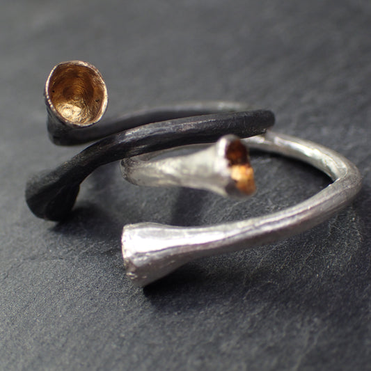Pixie Cup Lichen Ring in oxidised or polished silver and 18k gold.-Beca Beeby