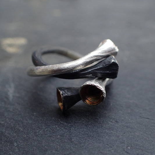 Pixie Cup Lichen Ring in oxidised or polished silver and 18k gold.-Beca Beeby