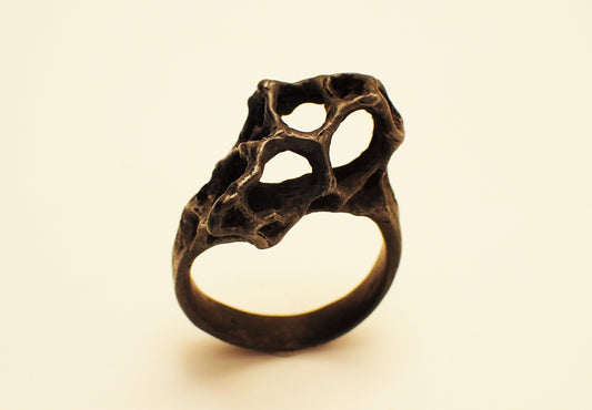 Wild honeycomb 'open' ring, carved and cast in Ecosilver.-Rings-Beca Beeby