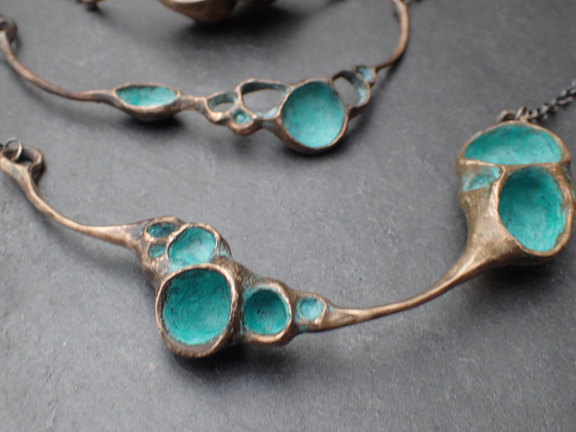 'Artefact' Necklace, Bronze with Turquiose patina, on 4mm silver chain.-Beca Beeby