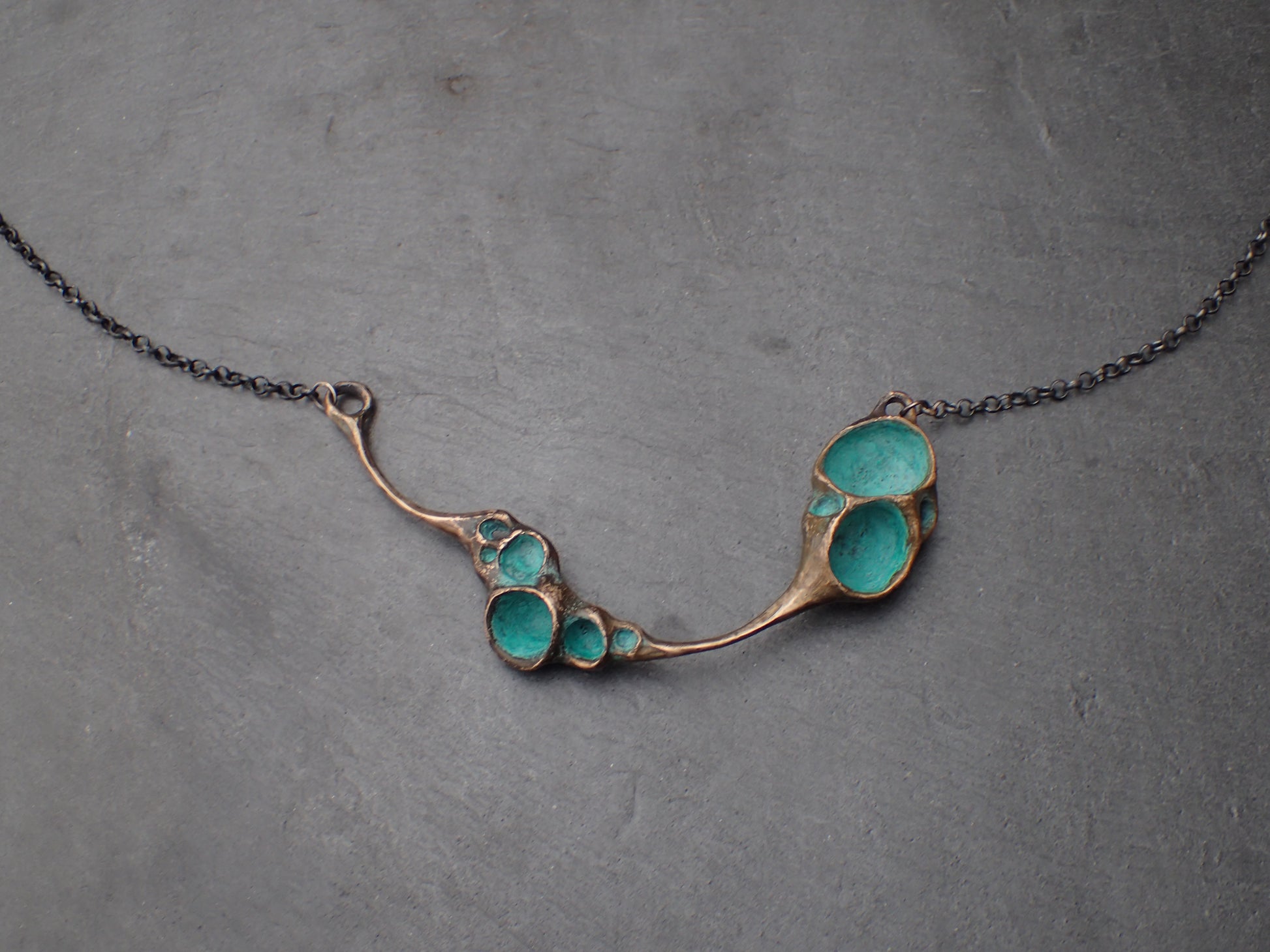 'Artefact' Necklace, Bronze with Turquiose patina, on 4mm silver chain.-Beca Beeby