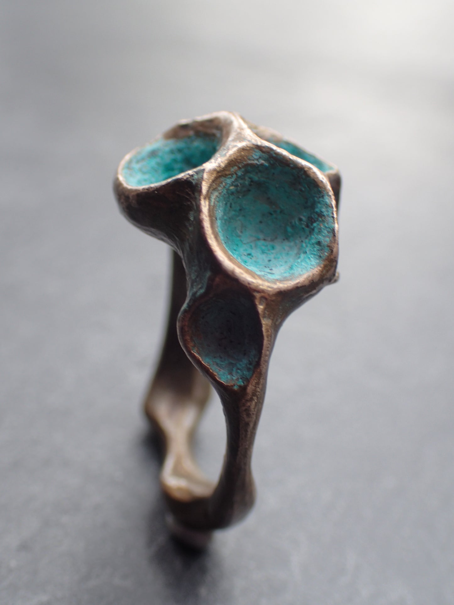 'Artefact' Statement ring Bronze with Turquoise patina.-Beca Beeby