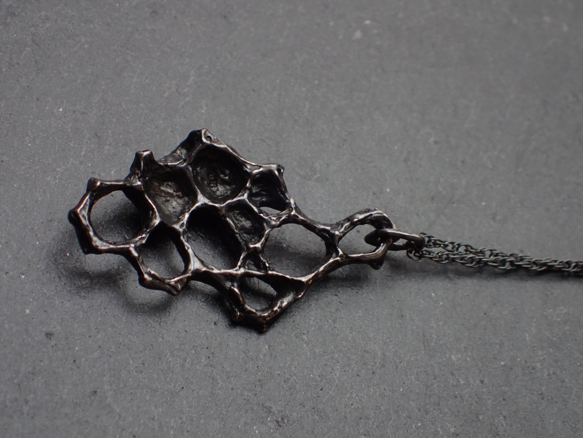 Wild Honeycomb 3D necklace in Oxidised Silver.-Jewellery-Beca Beeby