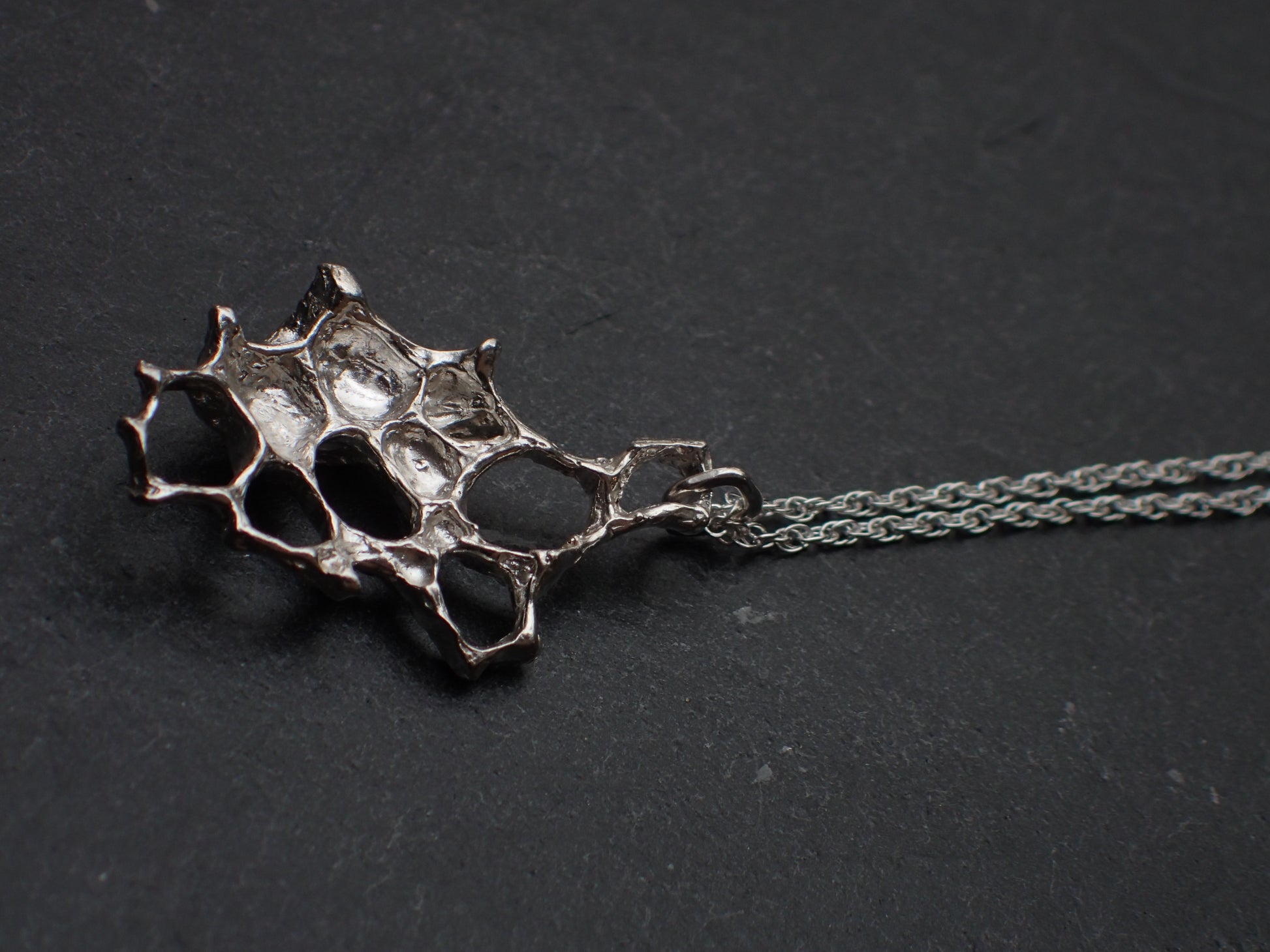 Wild Honeycomb 3D necklace in Oxidised Silver.-Jewellery-Beca Beeby