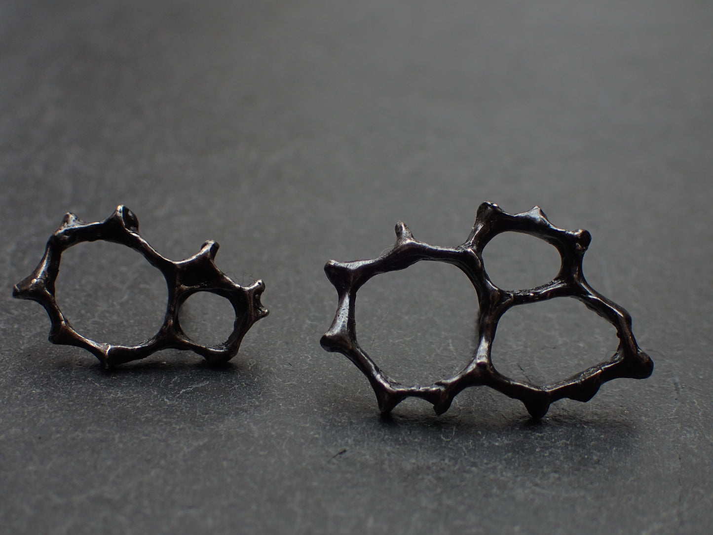 Honeycomb 'Cells' abstract stud earrings. Handmade in silver.-Jewellery-Beca Beeby