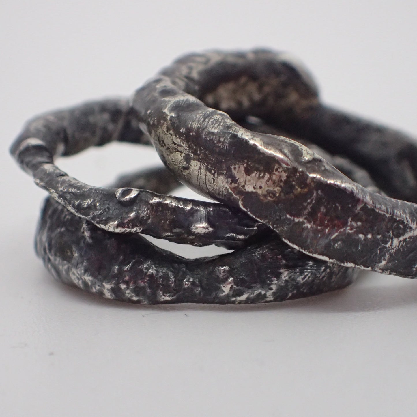 Erosion rings. Solid, recycled silver with copper, brass and gold inclusions.-Jewellery-Beca Beeby