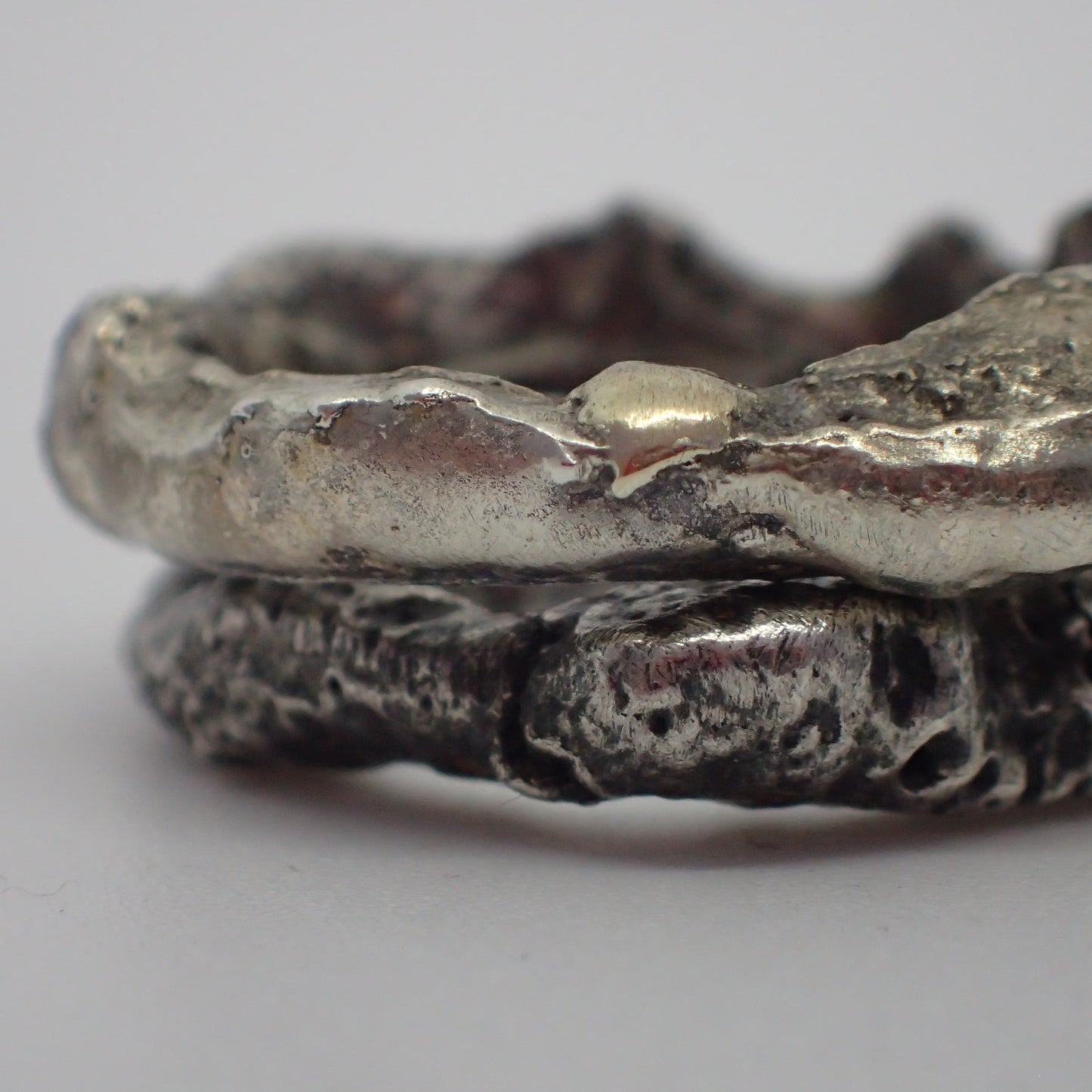 Erosion rings. Solid, recycled silver with copper, brass and gold inclusions.-Jewellery-Beca Beeby